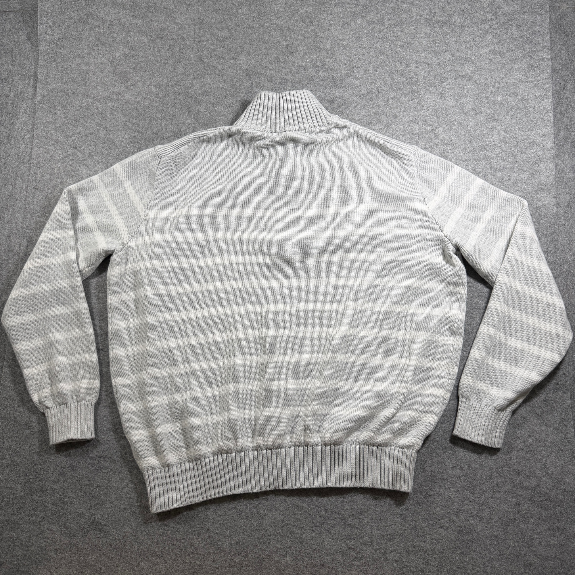 Brandy Melville Quarter Zip Sweater Womens OS Gray White Striped Cotton Ribbed thumbnail 2
