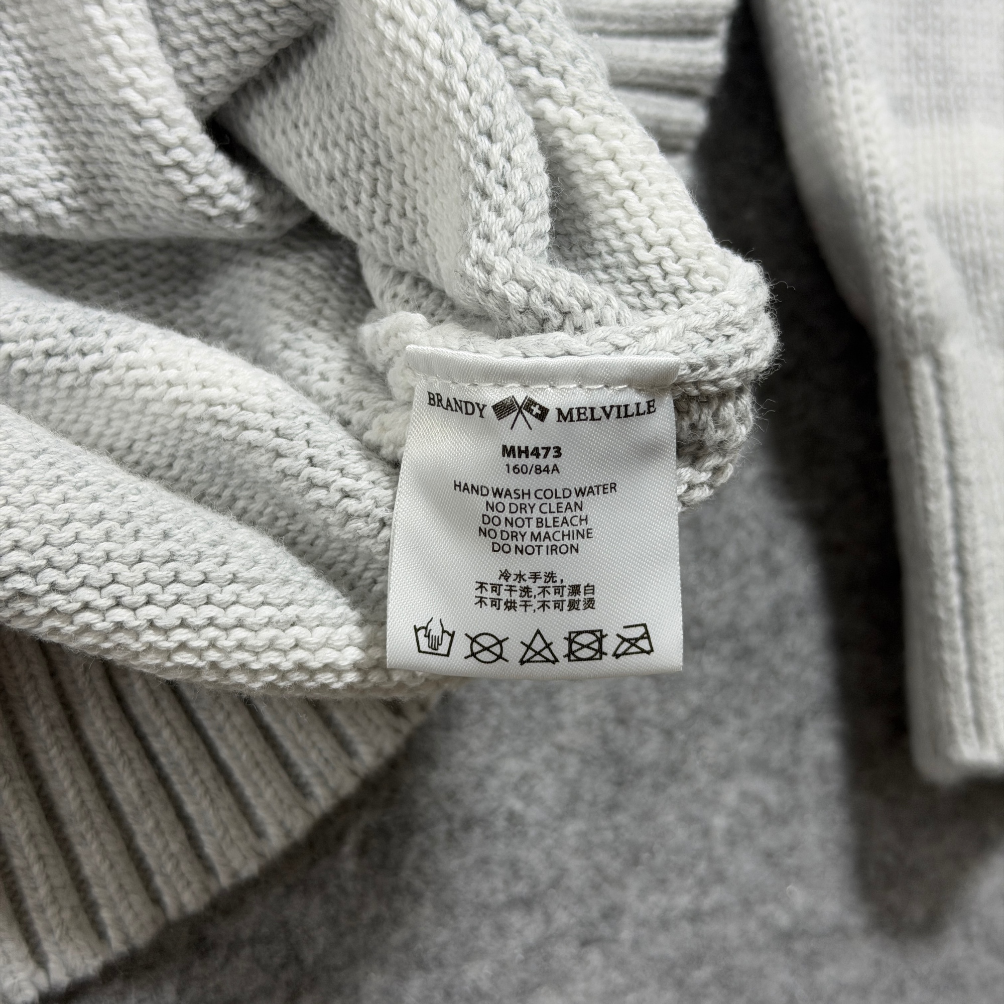 Brandy Melville Quarter Zip Sweater Womens OS Gray White Striped Cotton Ribbed thumbnail 5