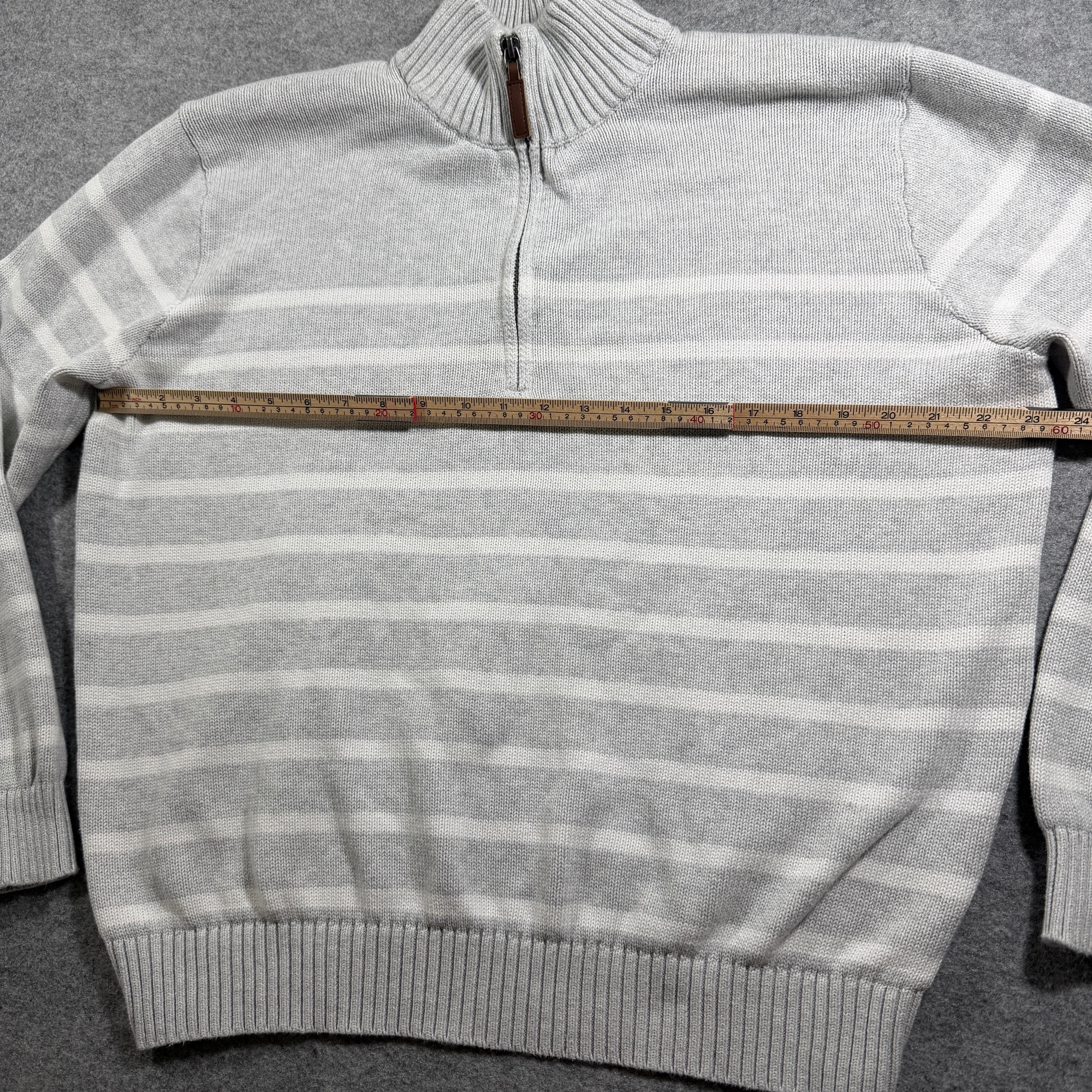 Brandy Melville Quarter Zip Sweater Womens OS Gray White Striped Cotton Ribbed thumbnail 6