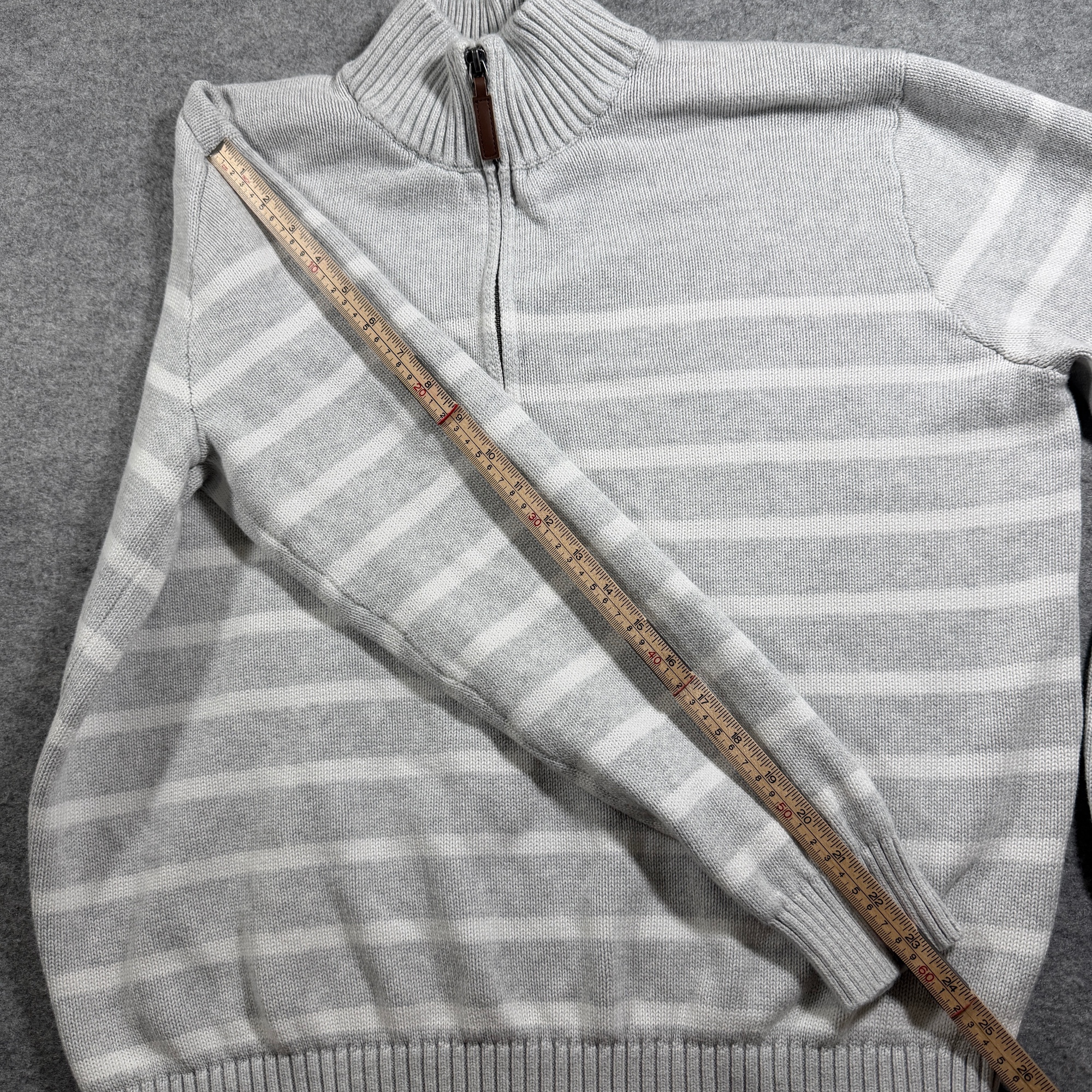 Brandy Melville Quarter Zip Sweater Womens OS Gray White Striped Cotton Ribbed thumbnail 8