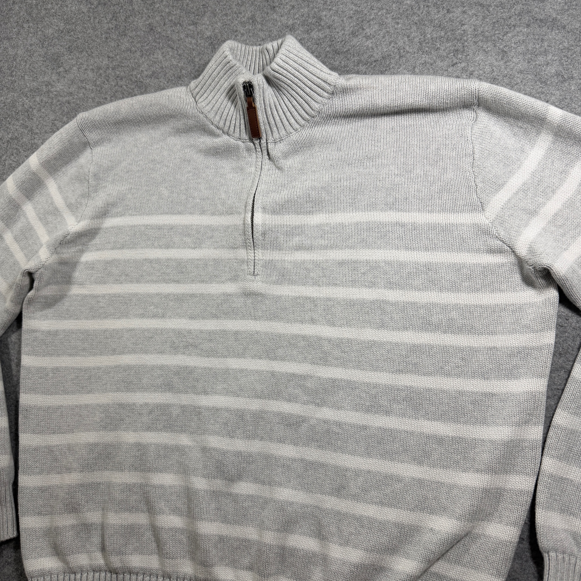Brandy Melville Quarter Zip Sweater Womens OS Gray White Striped Cotton Ribbed thumbnail 9