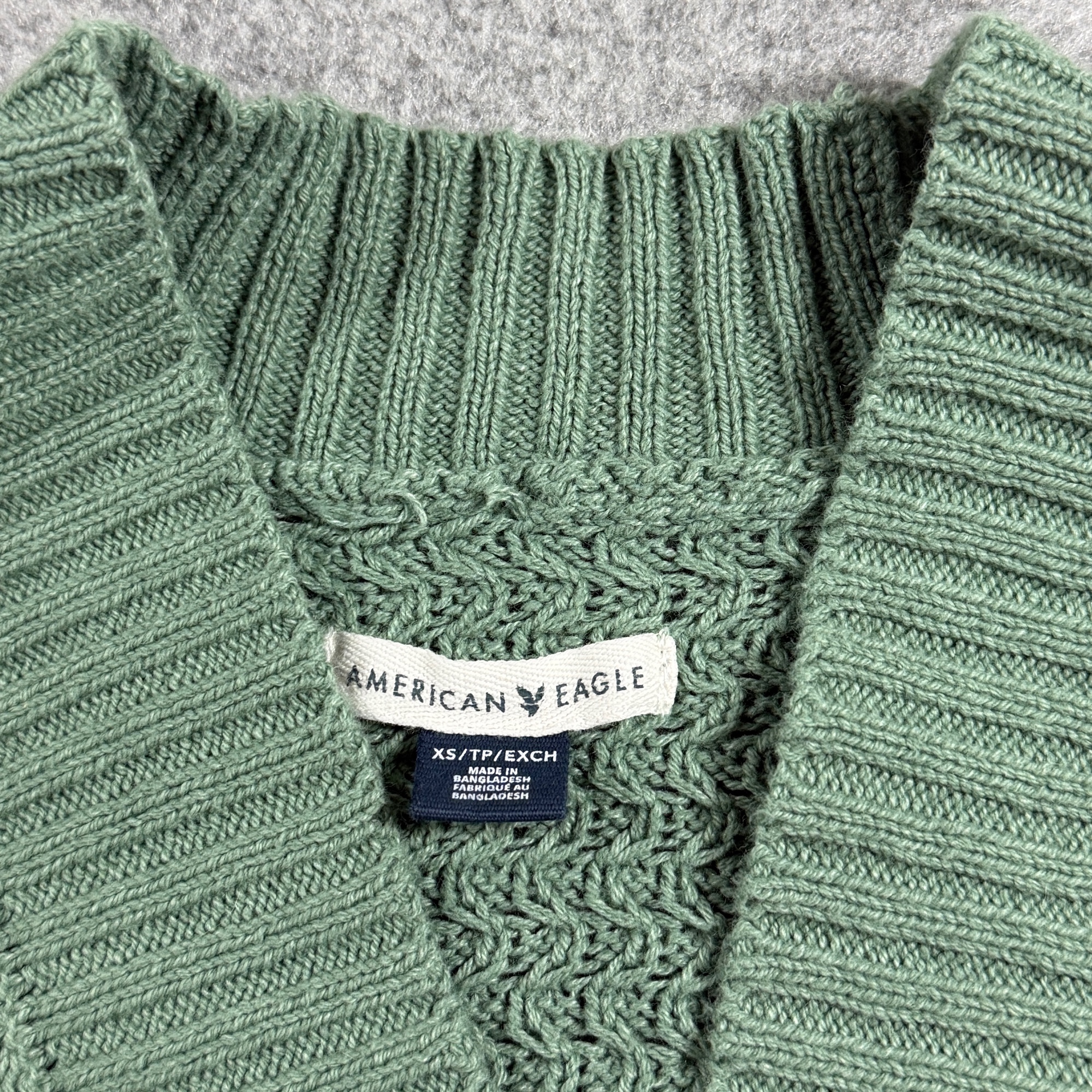 American Eagle Waffle Knit Cardigan Womens XS Sage Green Open Front Cotton thumbnail 3