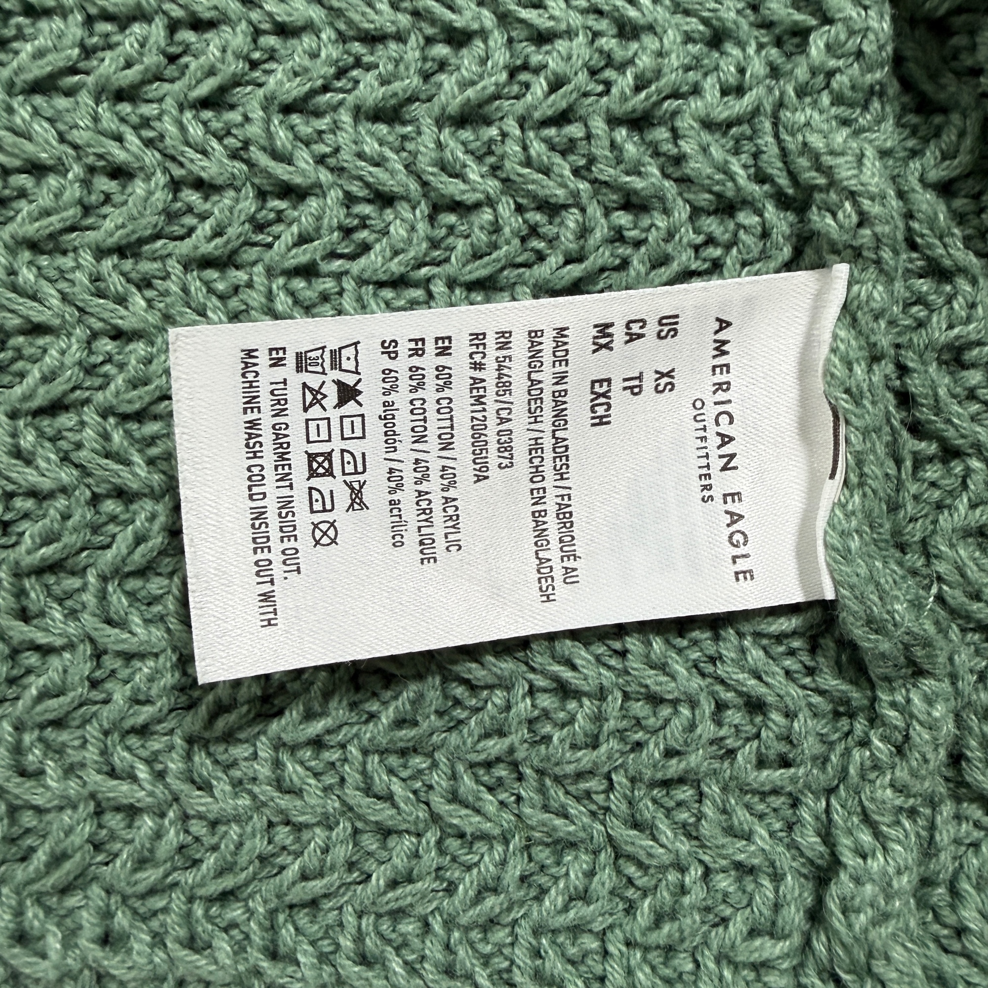 American Eagle Waffle Knit Cardigan Womens XS Sage Green Open Front Cotton thumbnail 4