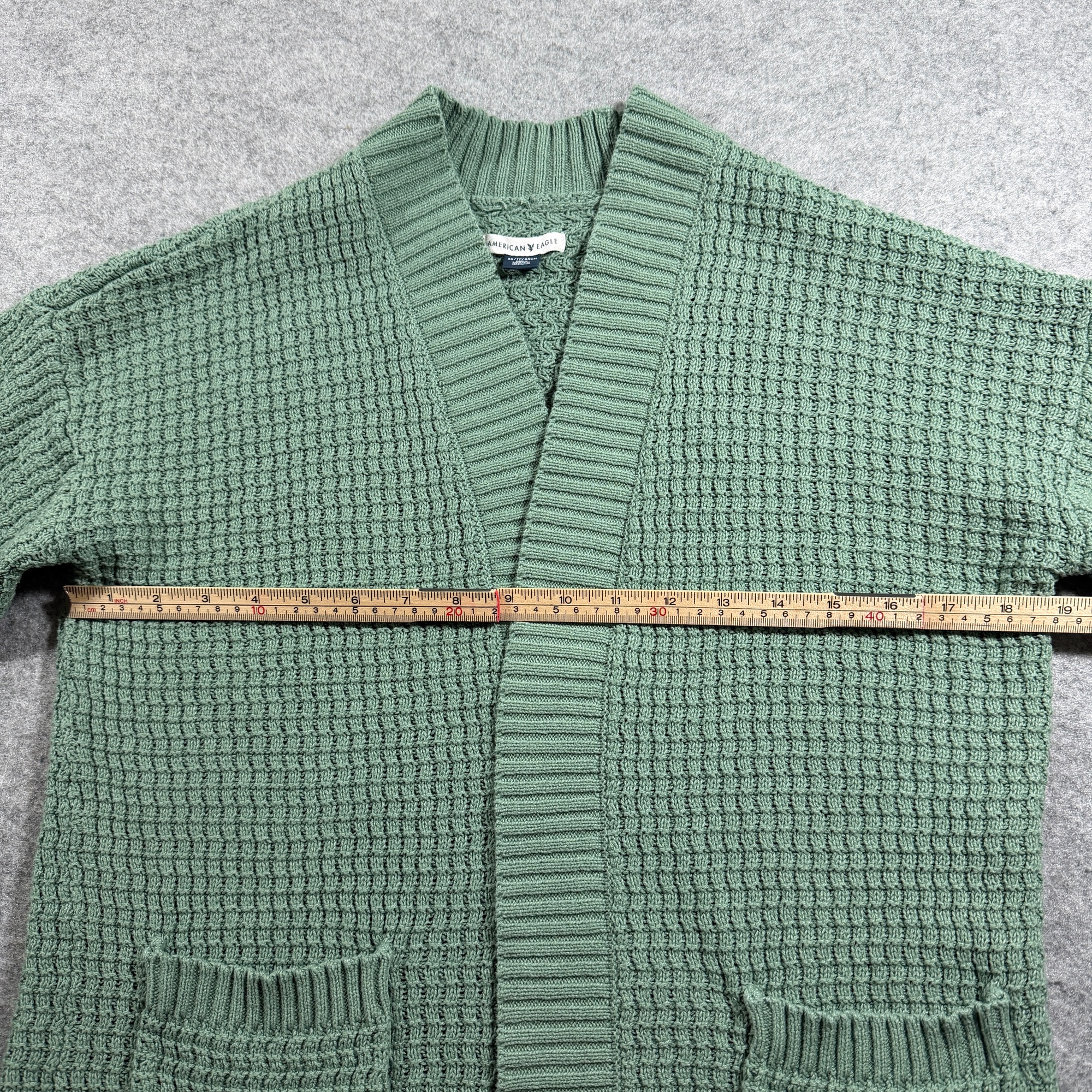 American Eagle Waffle Knit Cardigan Womens XS Sage Green Open Front Cotton thumbnail 7