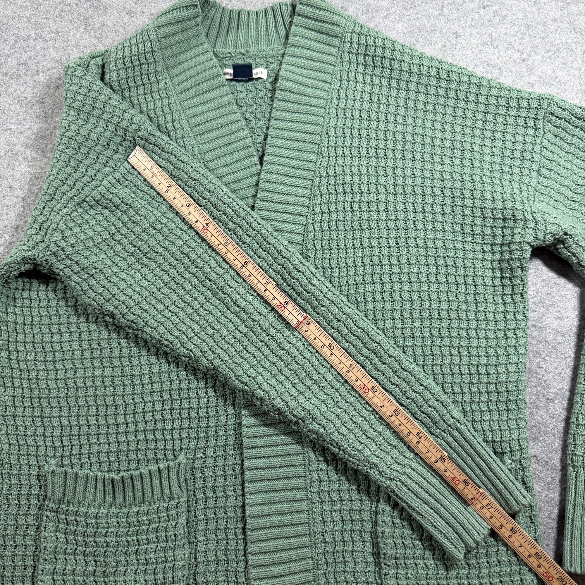American Eagle Waffle Knit Cardigan Womens XS Sage Green Open Front Cotton thumbnail 8