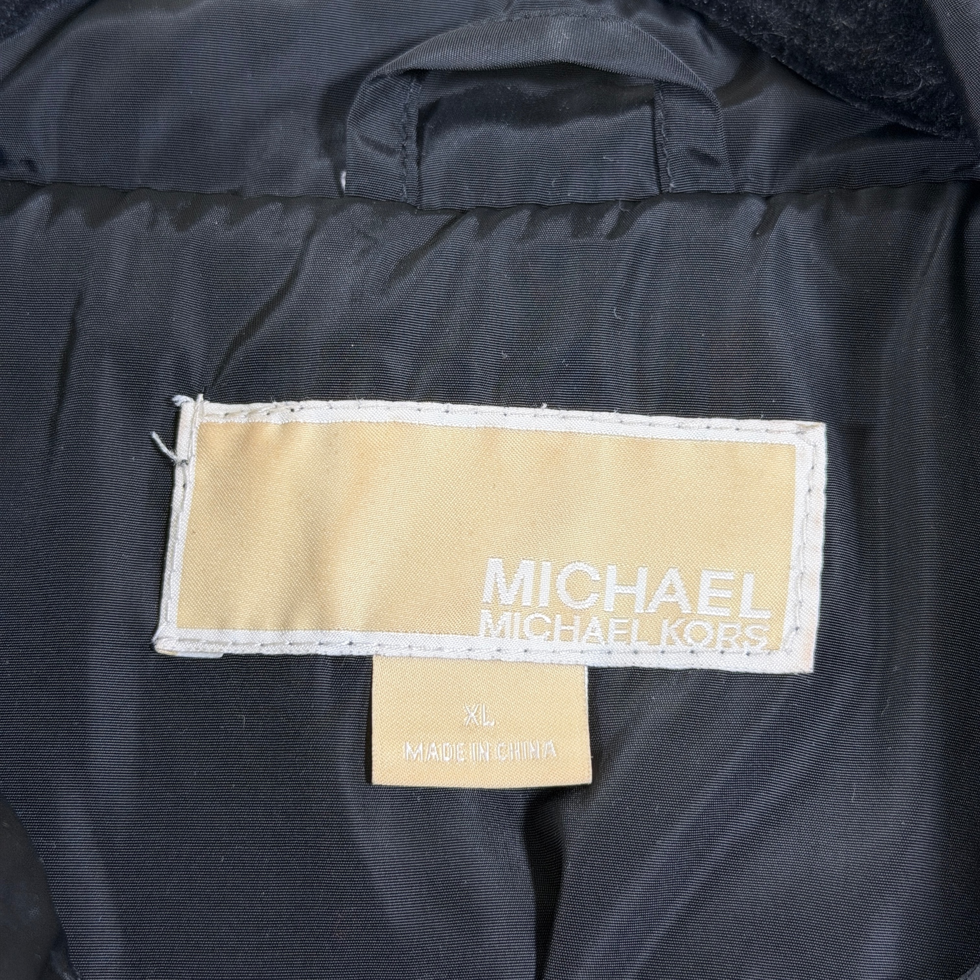 Michael Kors Quilted Coat Womens XL Black Diamond Snap Collar Monogram Lining thumbnail 4