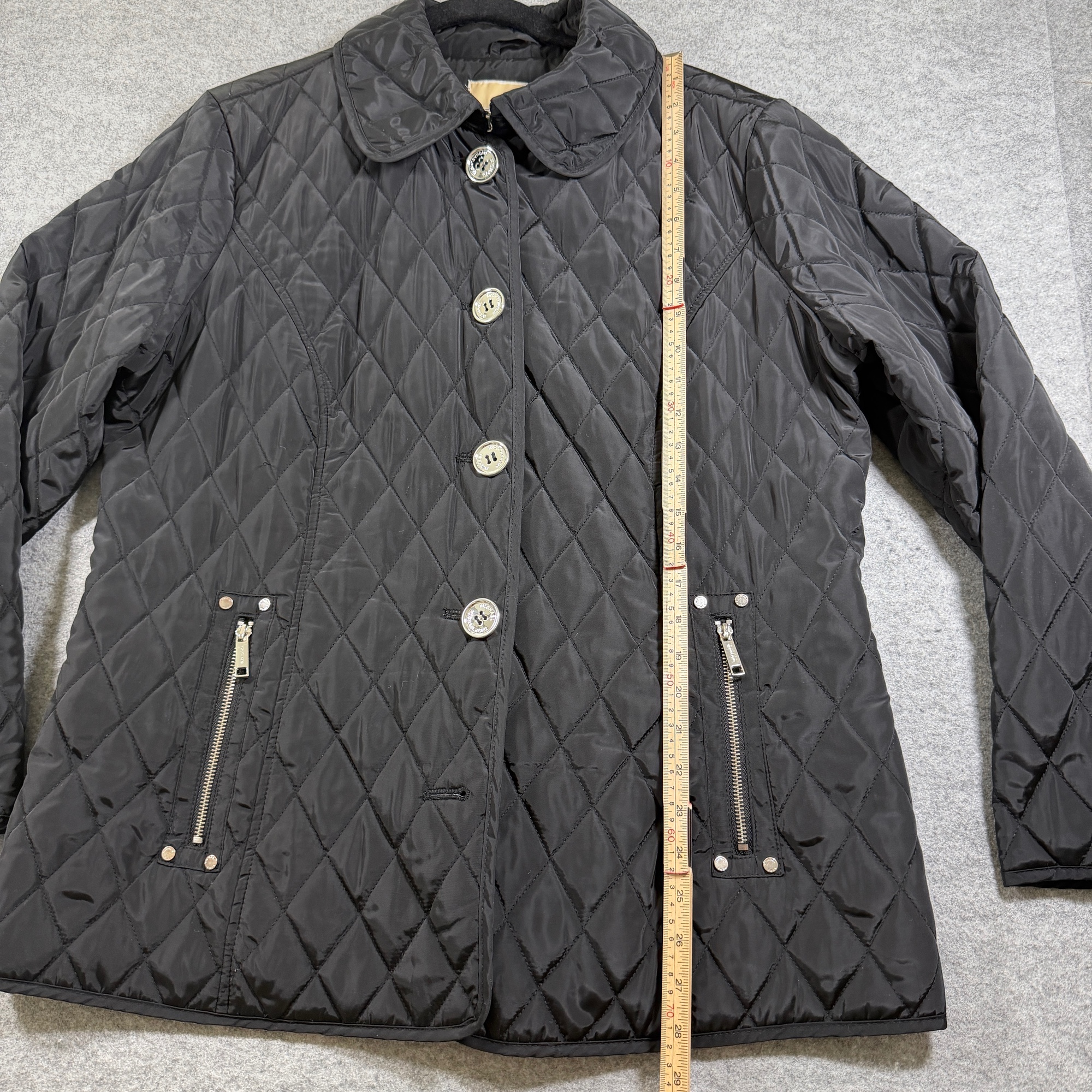 Michael Kors Quilted Coat Womens XL Black Diamond Snap Collar Monogram Lining thumbnail 7