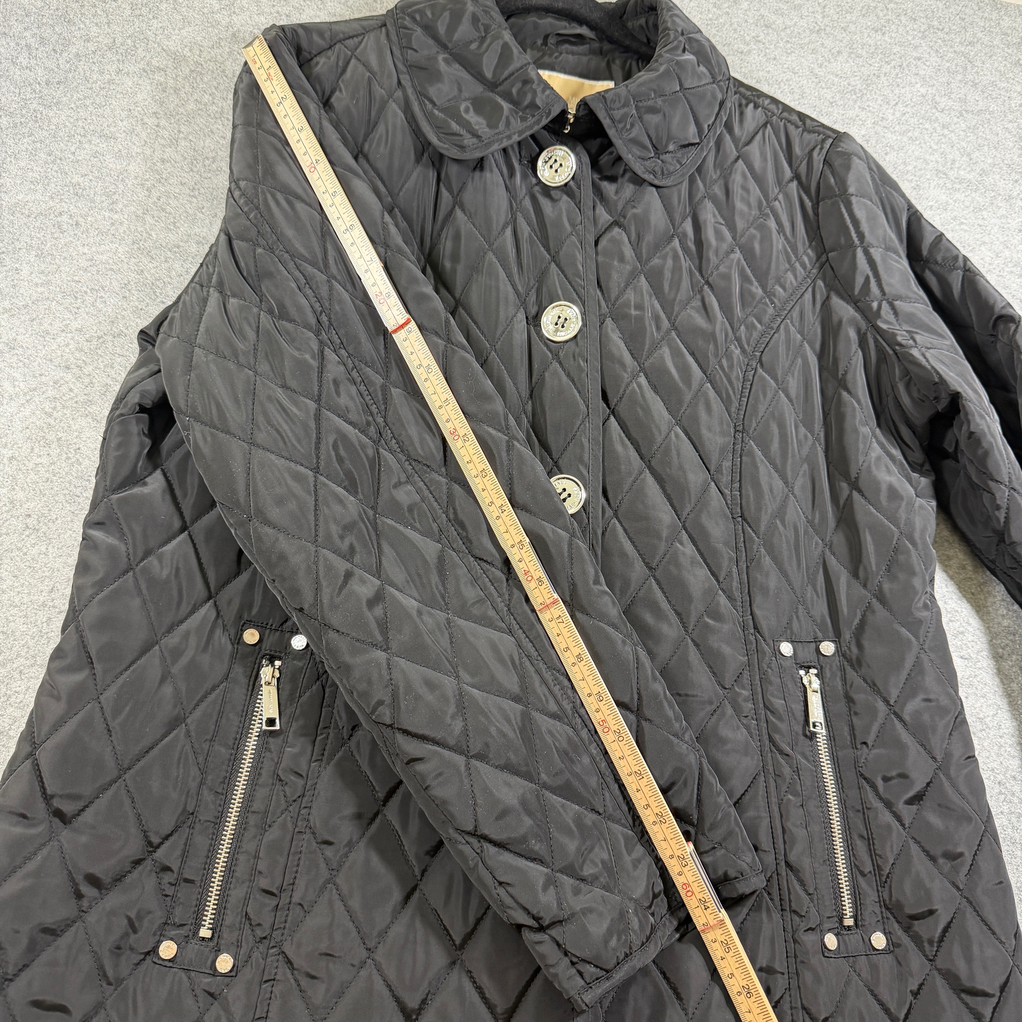 Michael Kors Quilted Coat Womens XL Black Diamond Snap Collar Monogram Lining thumbnail 8