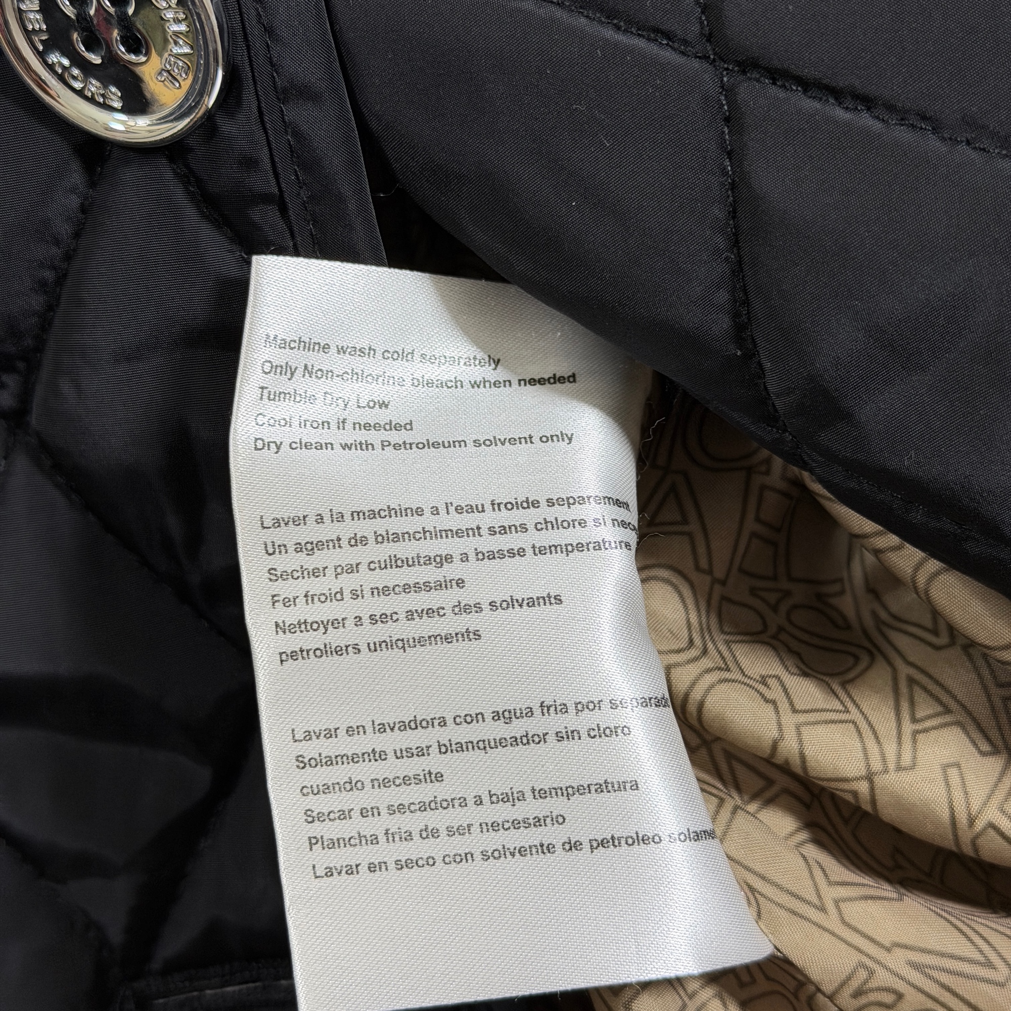 Michael Kors Quilted Coat Womens XL Black Diamond Snap Collar Monogram Lining thumbnail 11