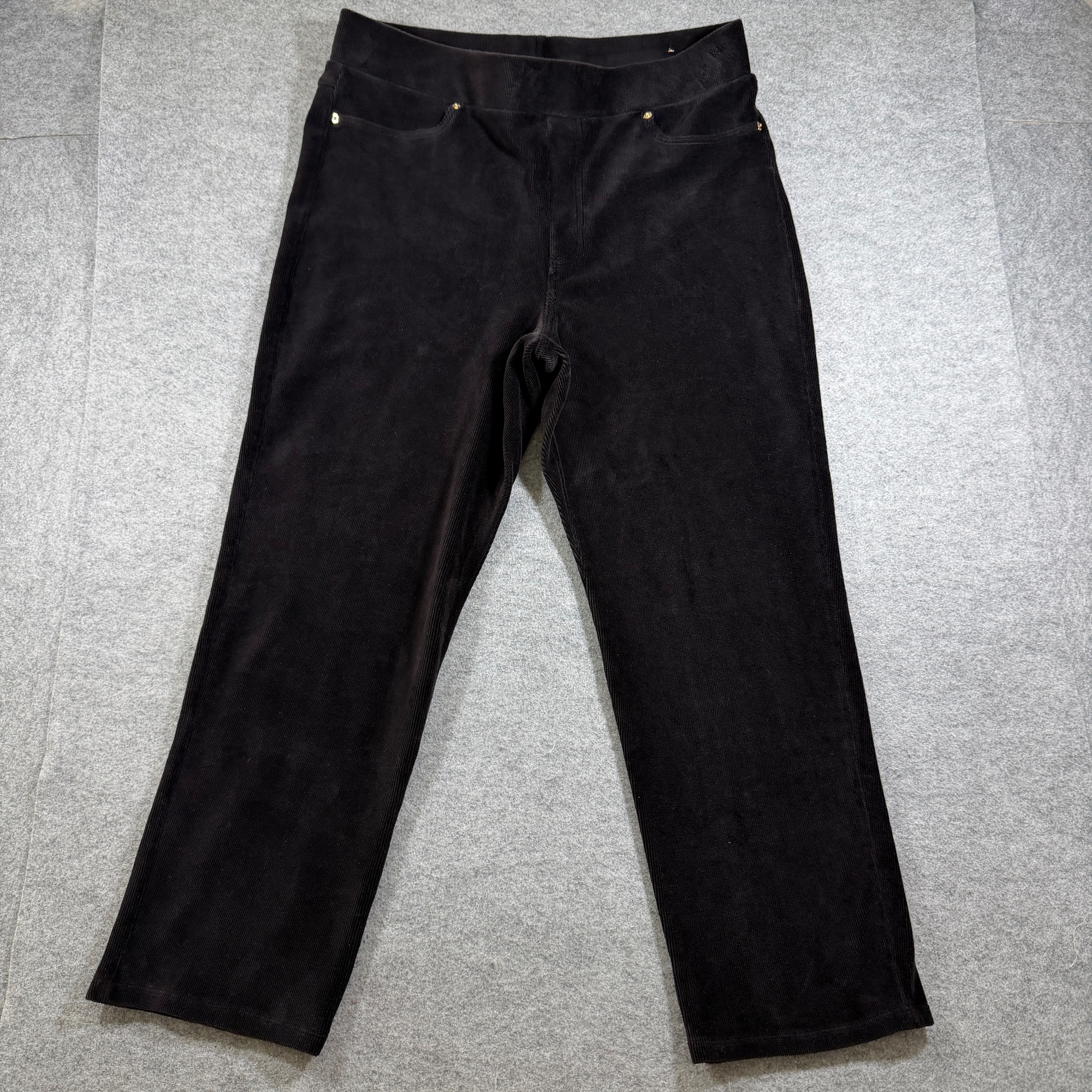 Michael Kors Velour Pants Womens XL Black Ribbed Straight Leg Lounge Stretch