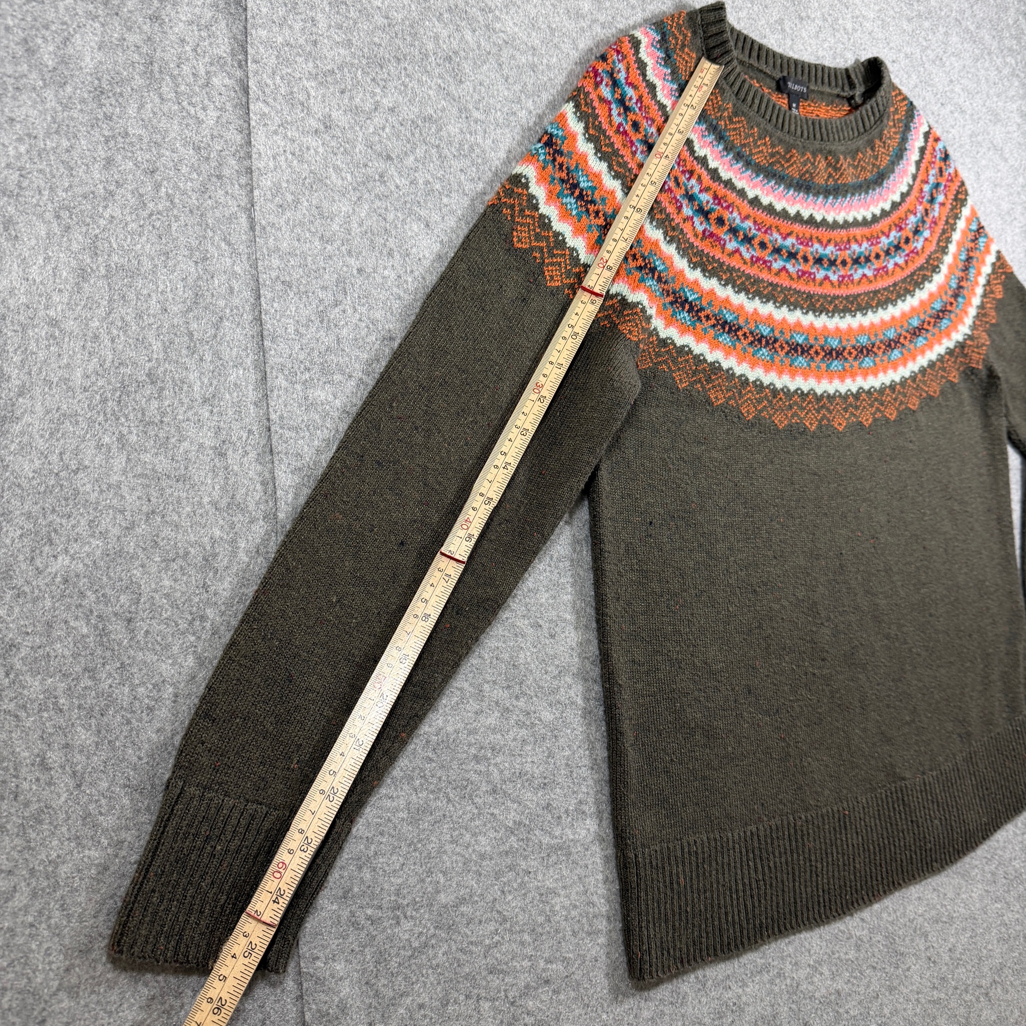 Talbots Fair Isle Sweater Womens M Olive Green Crew Neck Ribbed Cotton Blend thumbnail 9