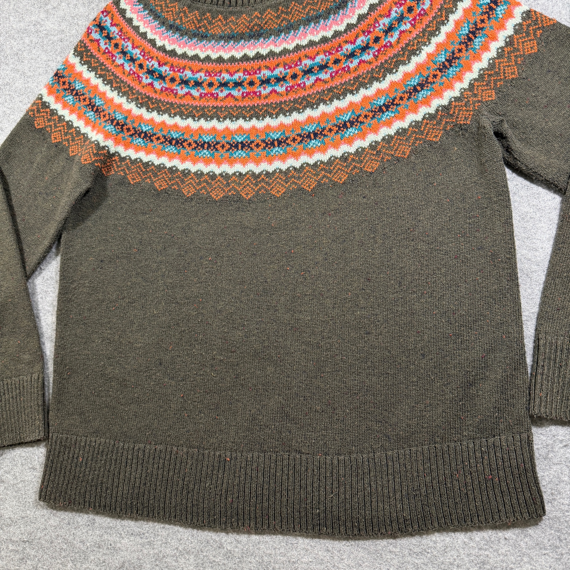 Talbots Fair Isle Sweater Womens M Olive Green Crew Neck Ribbed Cotton Blend thumbnail 10