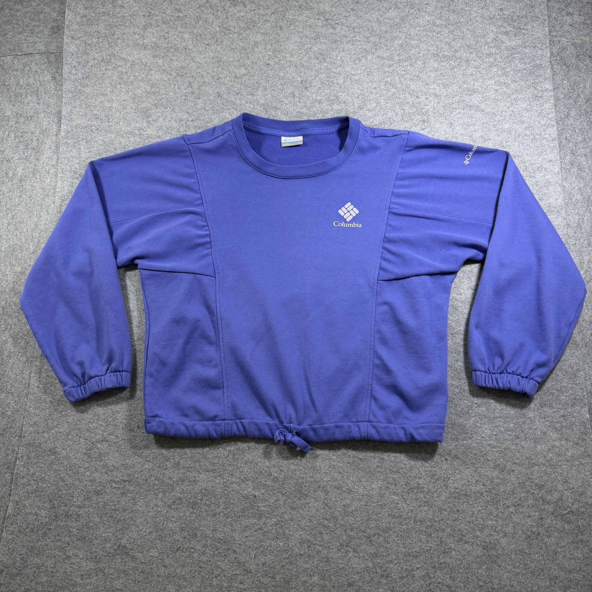 Columbia Sweatshirt Womens L Purple Boxy Drop Shoulder Drawstring Hem Cotton