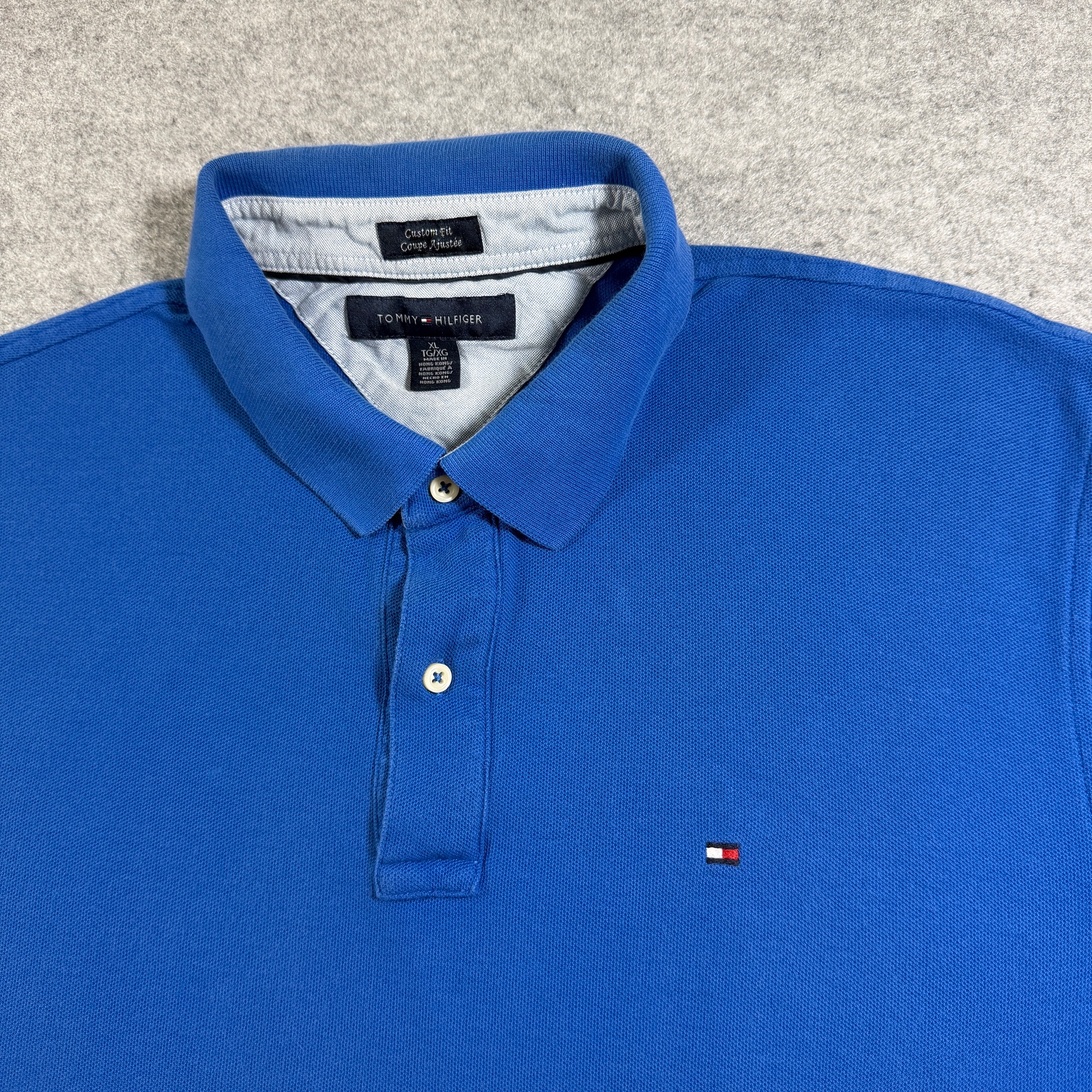 Tommy Hilfiger Polo Shirt Mens XL Blue Custom Fit Pique Cotton Flag Logo thumbnail 3