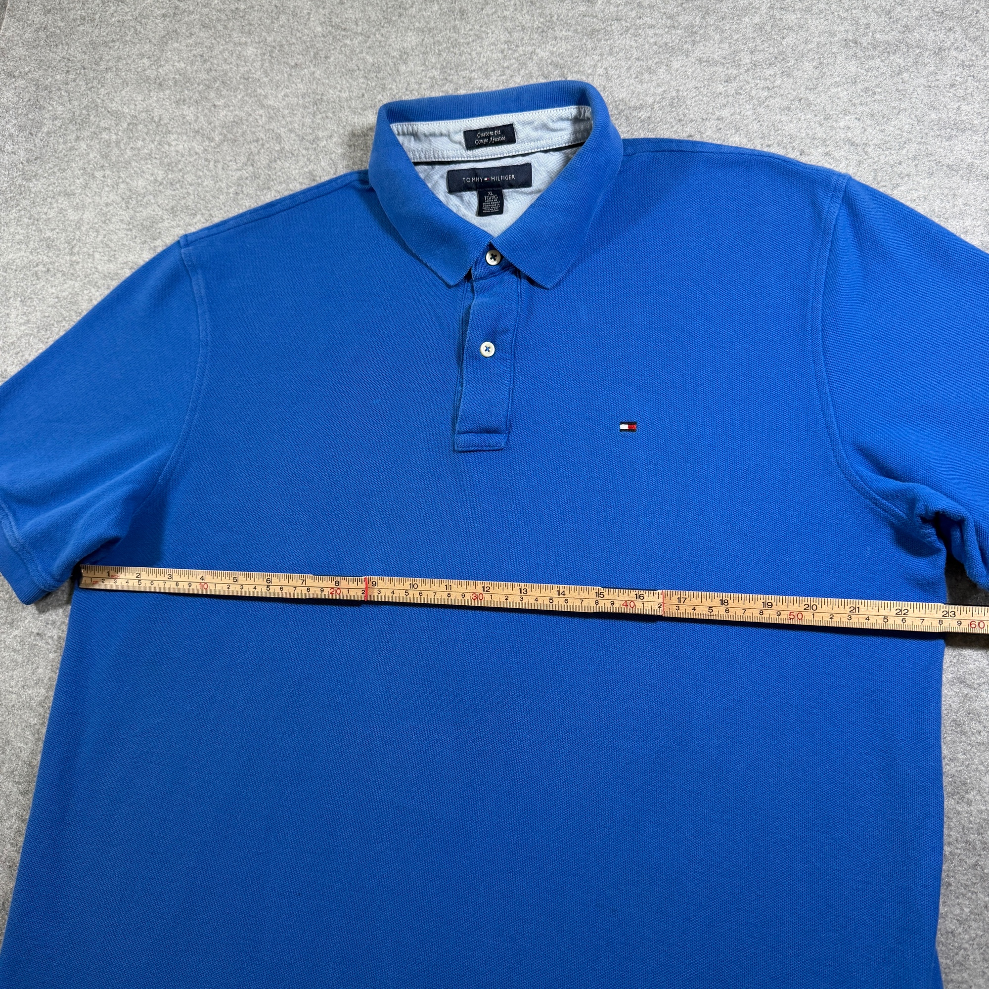 Tommy Hilfiger Polo Shirt Mens XL Blue Custom Fit Pique Cotton Flag Logo thumbnail 5
