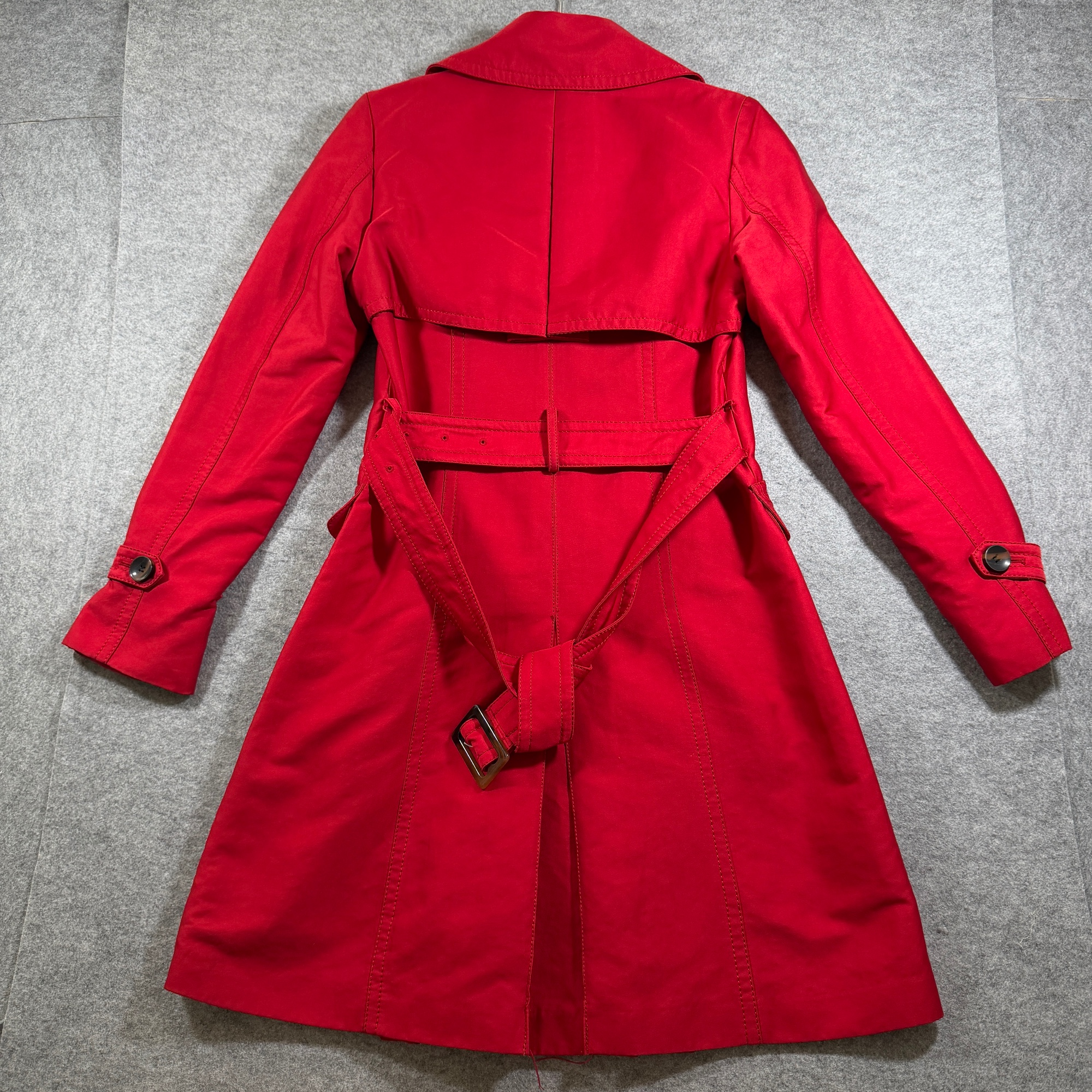 Kenneth Cole Reaction Trench Coat Womens S Bright Red Belted Long Dressy Chic thumbnail 2