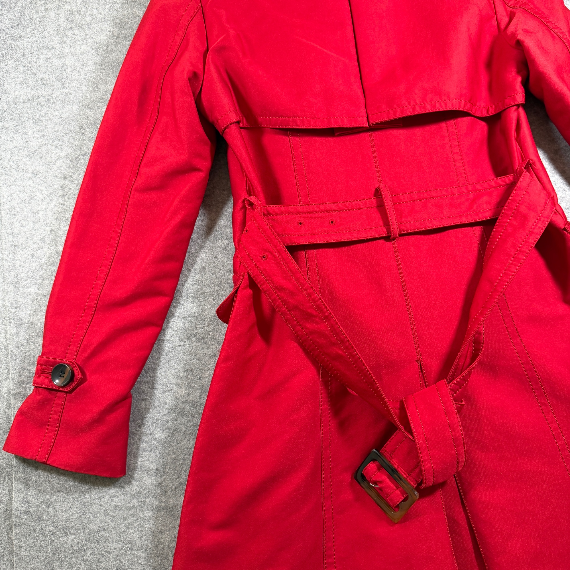 Kenneth Cole Reaction Trench Coat Womens S Bright Red Belted Long Dressy Chic thumbnail 4