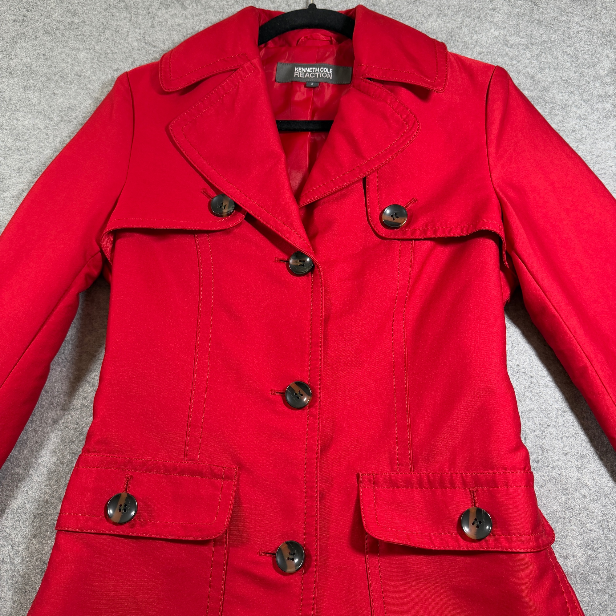 Kenneth Cole Reaction Trench Coat Womens S Bright Red Belted Long Dressy Chic thumbnail 5