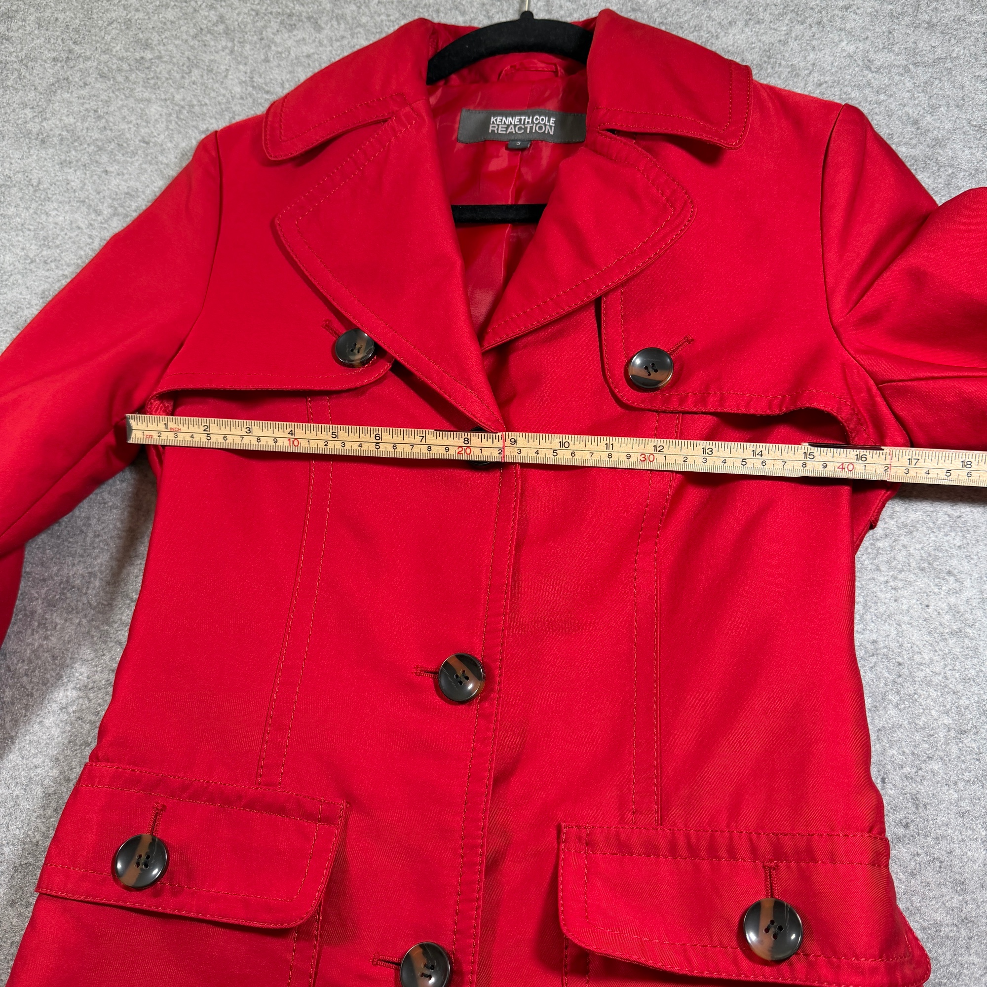 Kenneth Cole Reaction Trench Coat Womens S Bright Red Belted Long Dressy Chic thumbnail 6