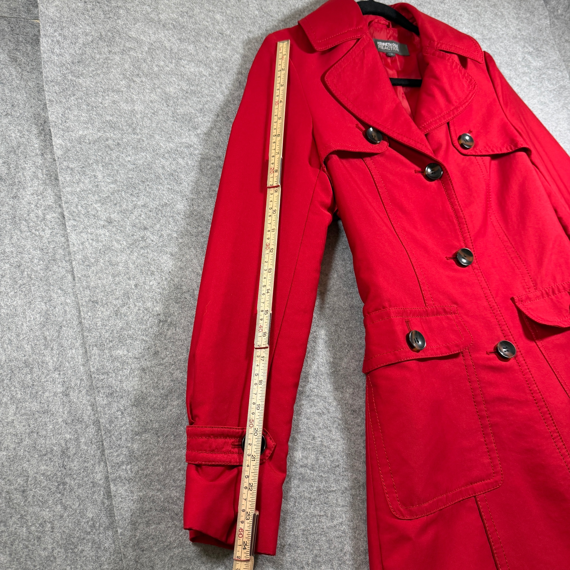 Kenneth Cole Reaction Trench Coat Womens S Bright Red Belted Long Dressy Chic thumbnail 8