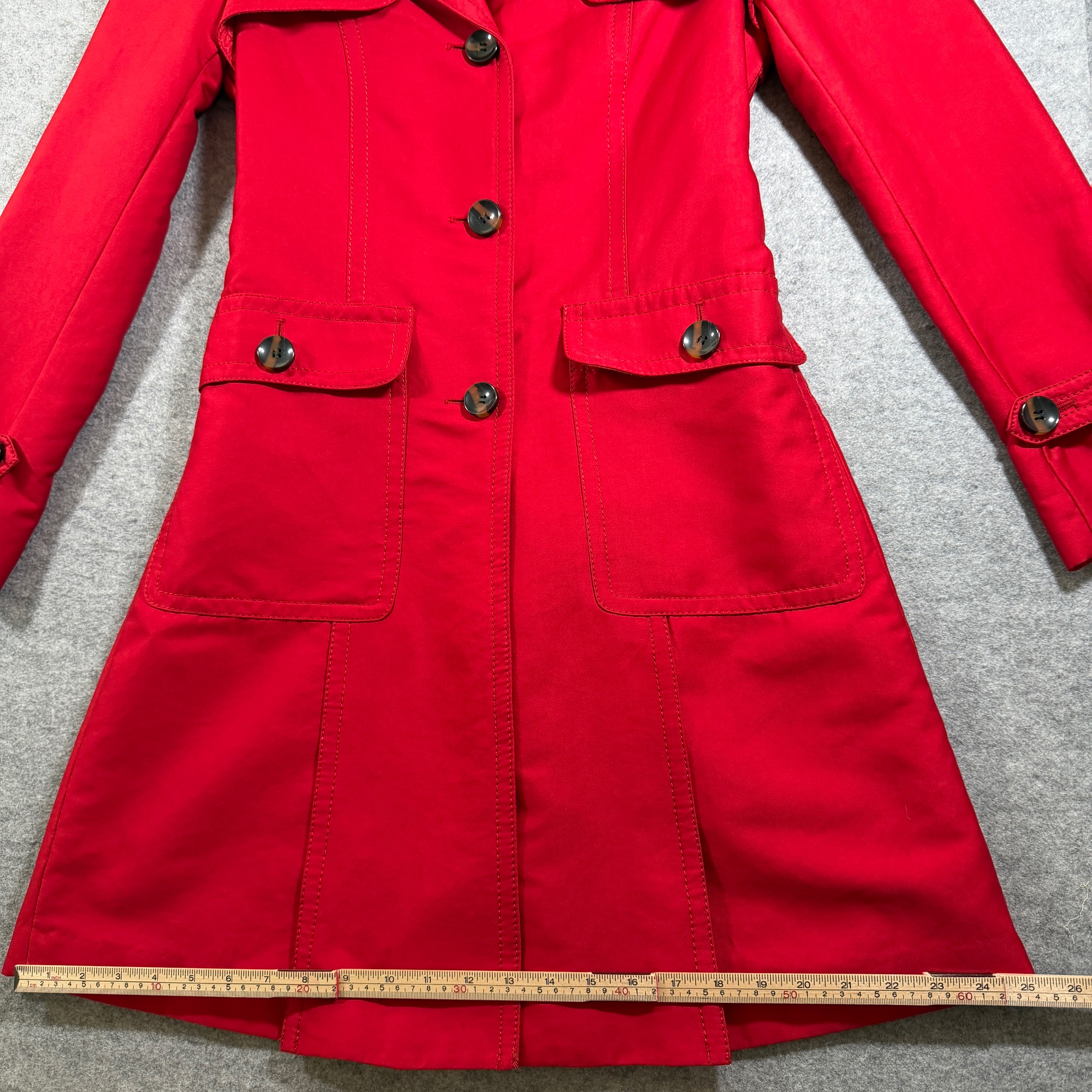 Kenneth Cole Reaction Trench Coat Womens S Bright Red Belted Long Dressy Chic thumbnail 9