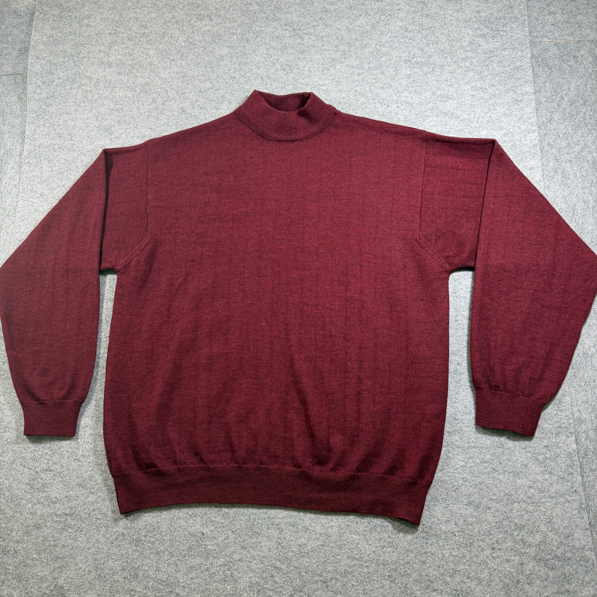 Covington Merino Wool Sweater Mens L Burgundy Mock Neck Ribbed Knit Made Italy