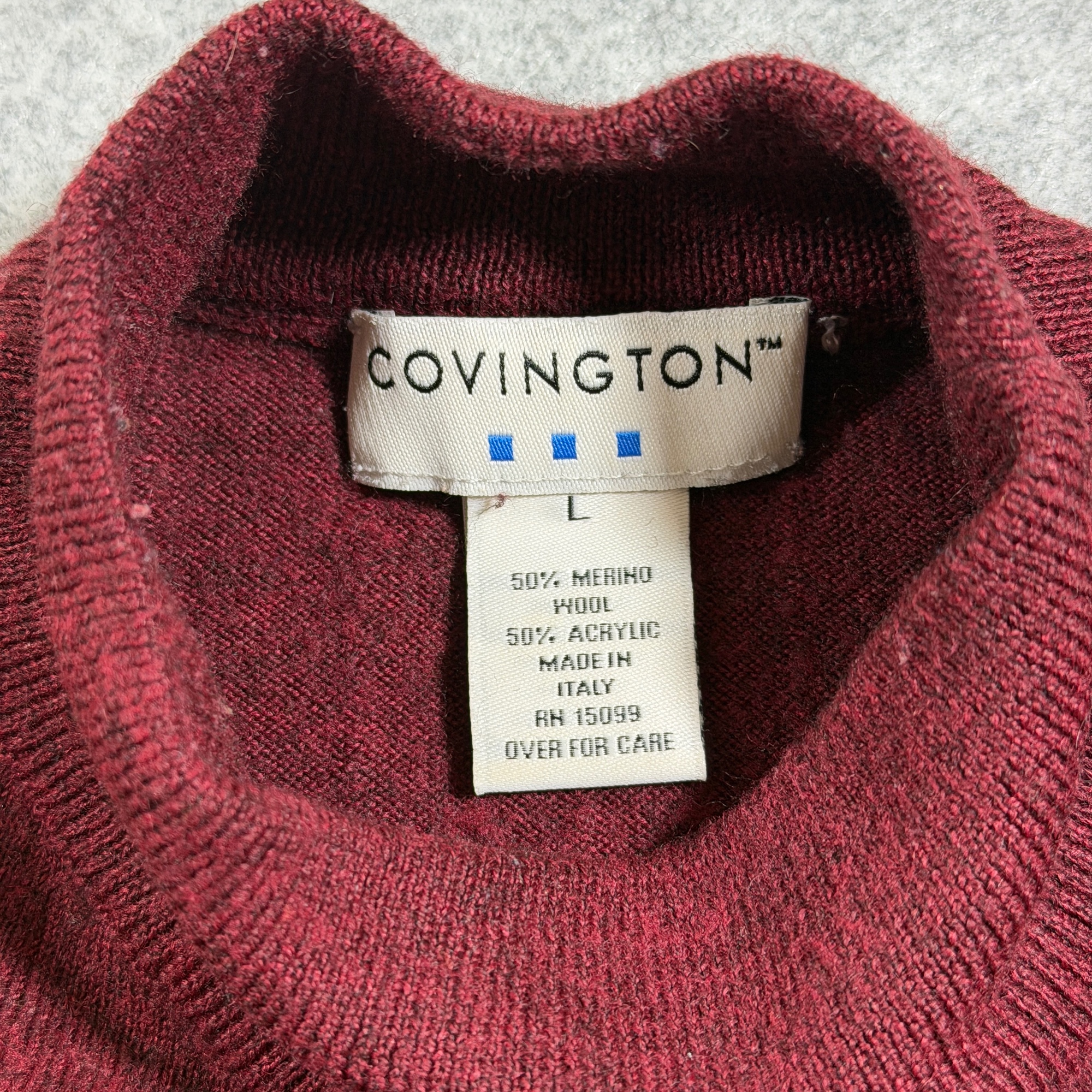 Covington Merino Wool Sweater Mens L Burgundy Mock Neck Ribbed Knit Made Italy thumbnail 5