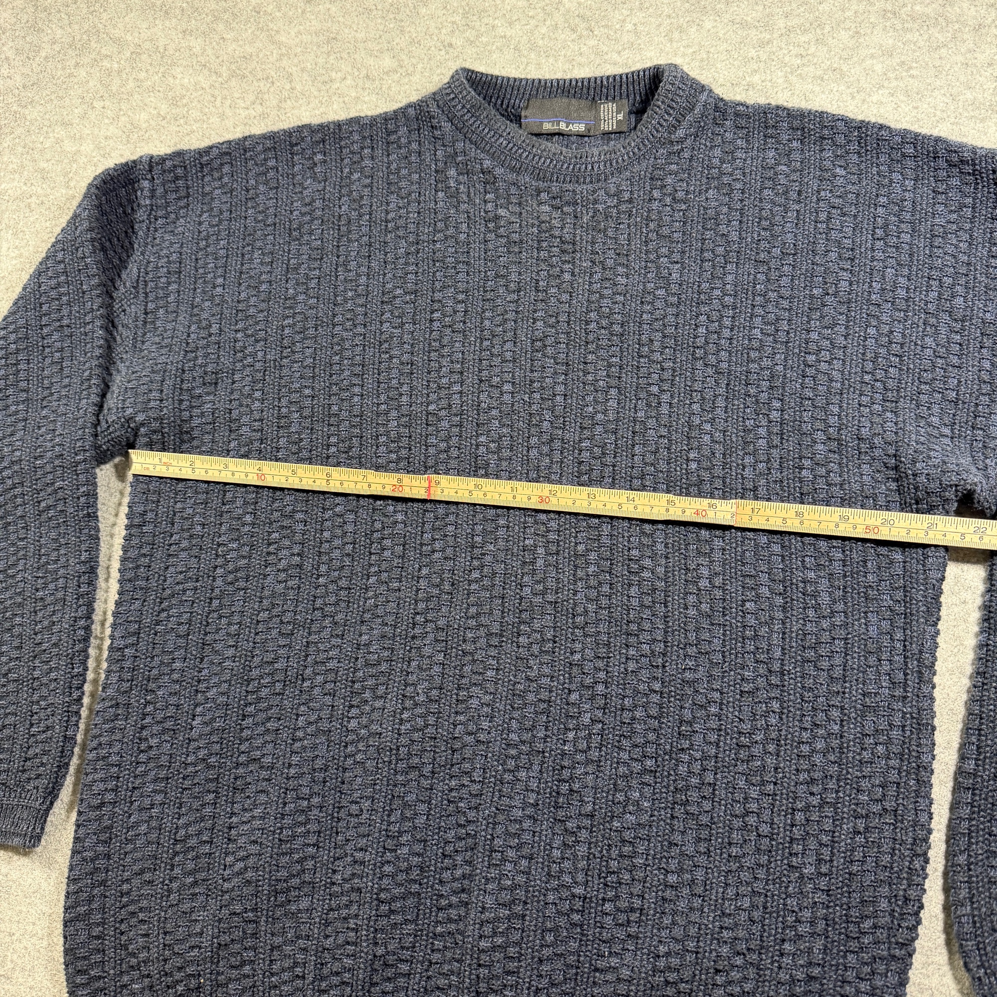Vintage Bill Blass Textured Knit Sweater Mens XL Navy Crew Neck Cotton USA Made thumbnail 6
