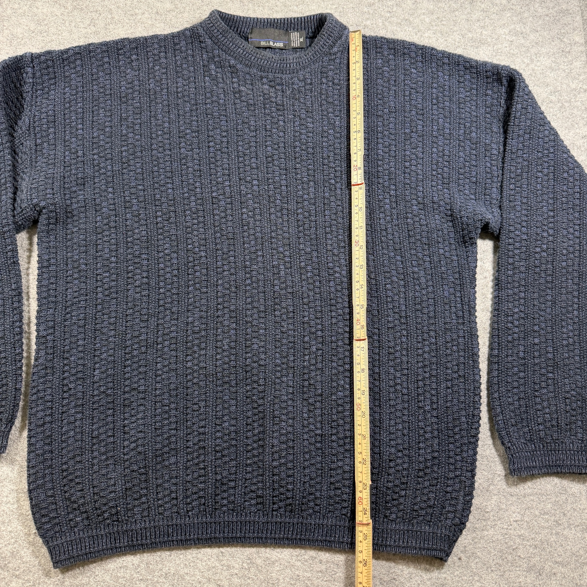 Vintage Bill Blass Textured Knit Sweater Mens XL Navy Crew Neck Cotton USA Made thumbnail 7