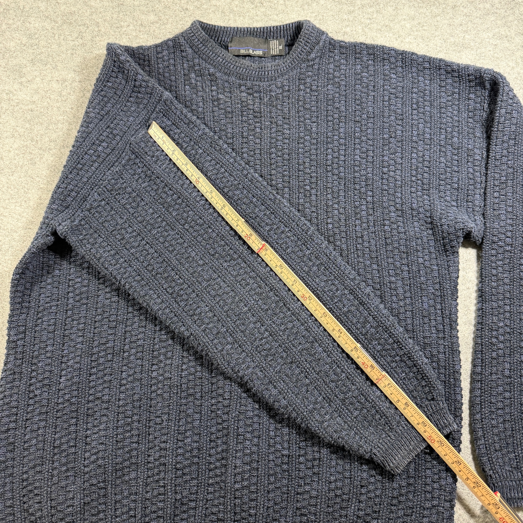 Vintage Bill Blass Textured Knit Sweater Mens XL Navy Crew Neck Cotton USA Made thumbnail 8