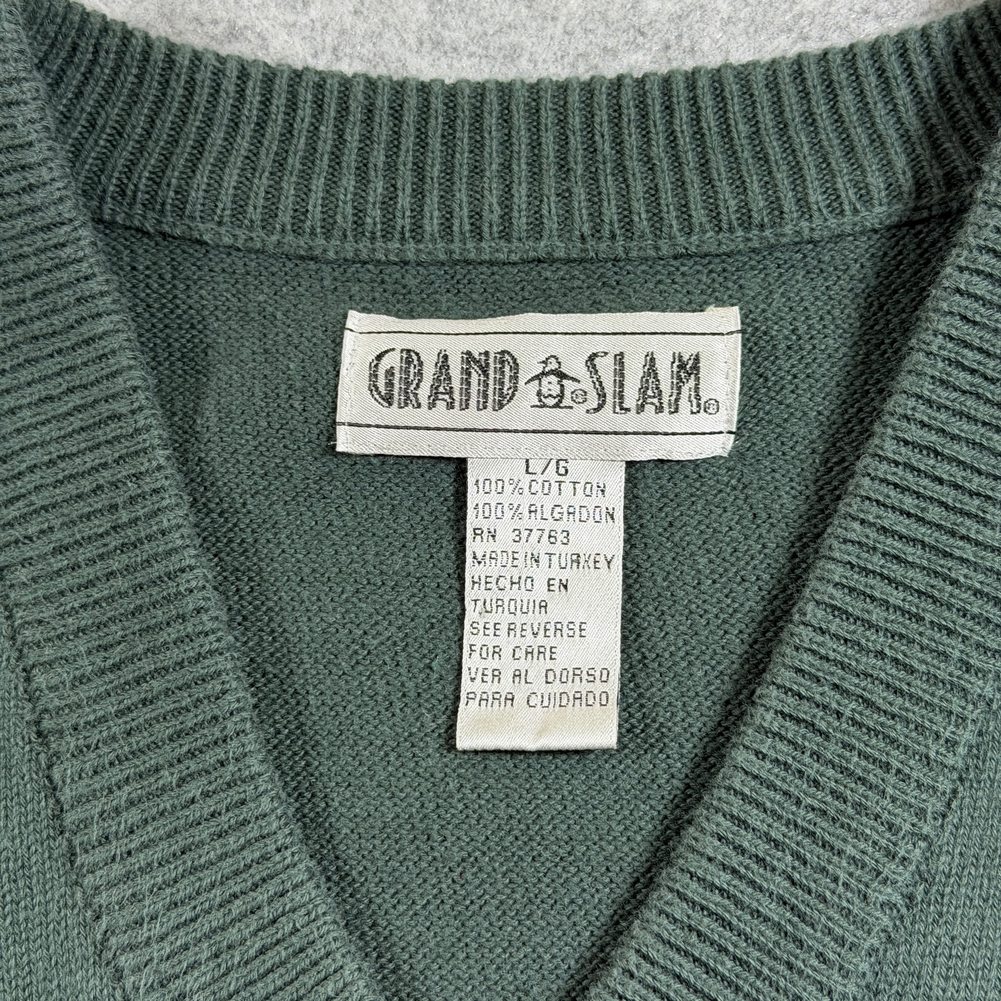 Vintage Grand Slam Golf Sweater Vest Mens L Dark Green Argyle V Neck Cotton Prep thumbnail 3