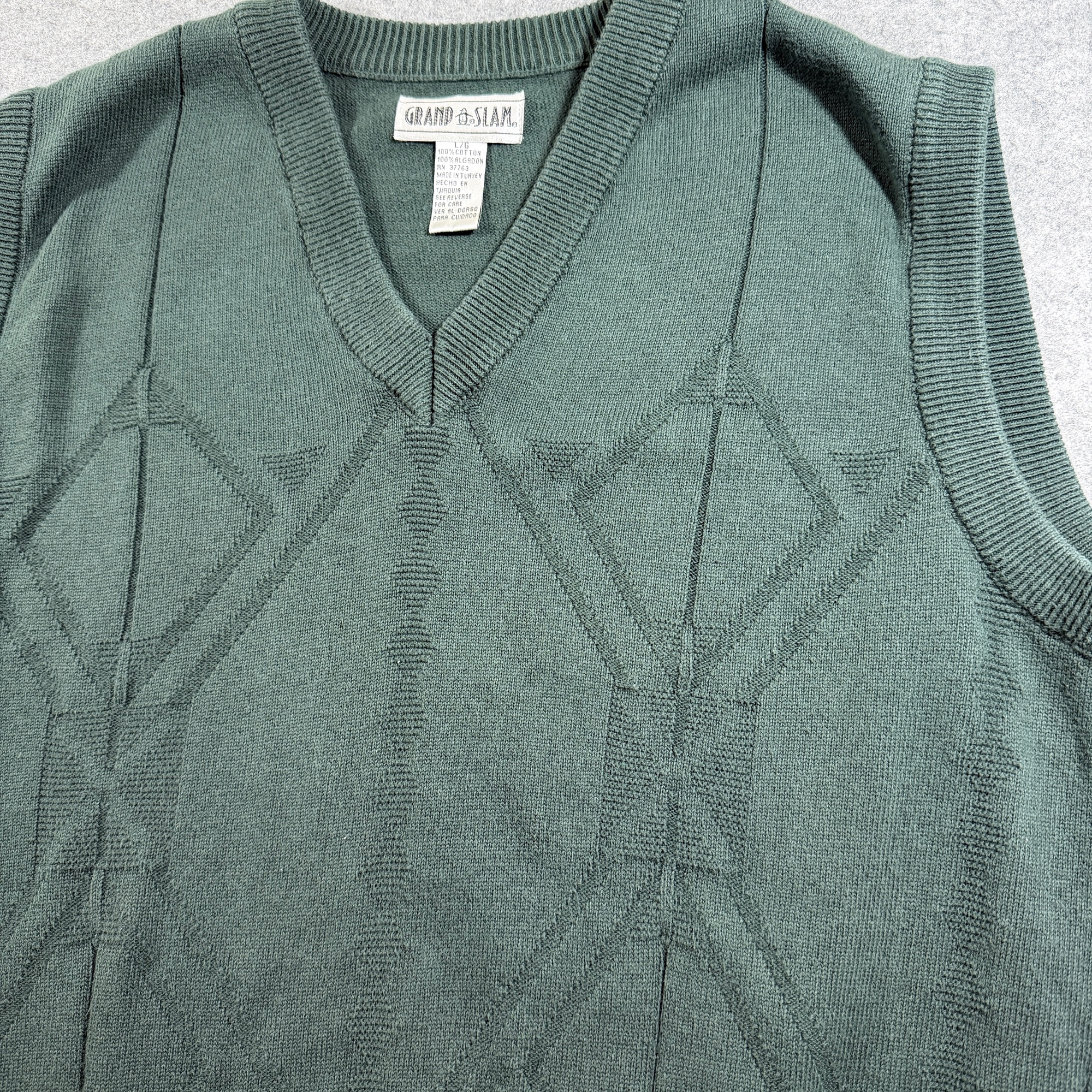 Vintage Grand Slam Golf Sweater Vest Mens L Dark Green Argyle V Neck Cotton Prep thumbnail 5