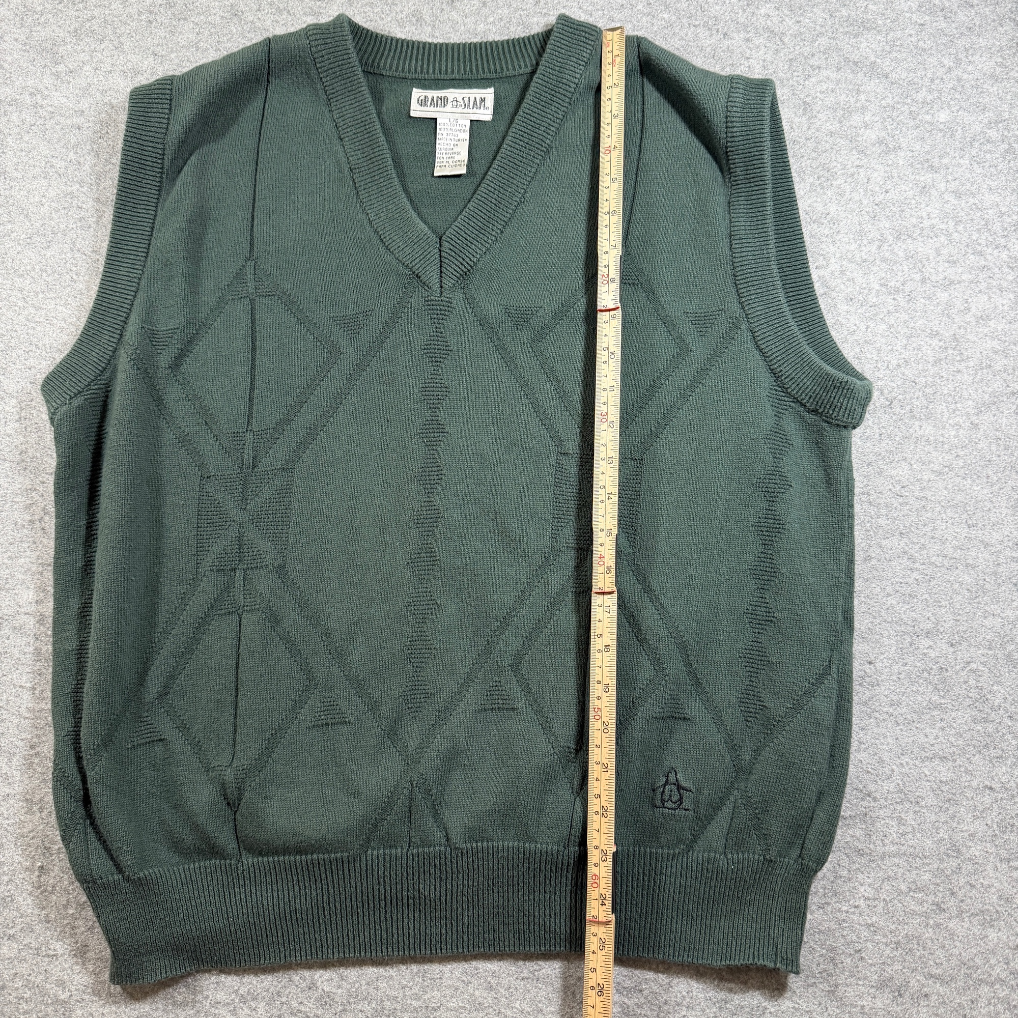 Vintage Grand Slam Golf Sweater Vest Mens L Dark Green Argyle V Neck Cotton Prep thumbnail 6