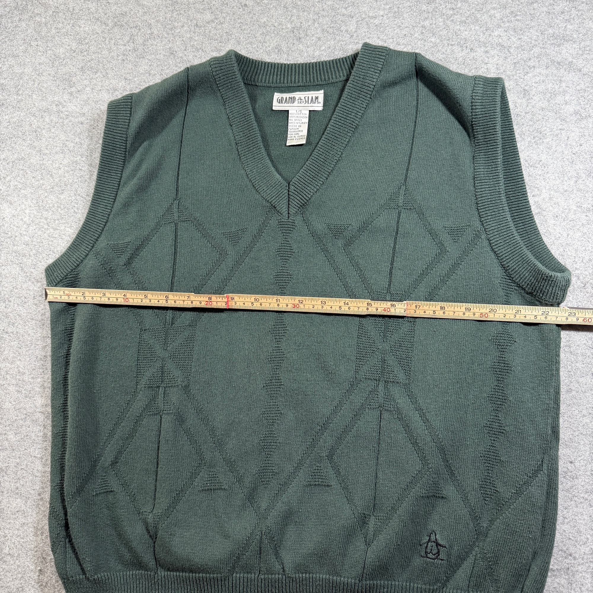 Vintage Grand Slam Golf Sweater Vest Mens L Dark Green Argyle V Neck Cotton Prep thumbnail 7