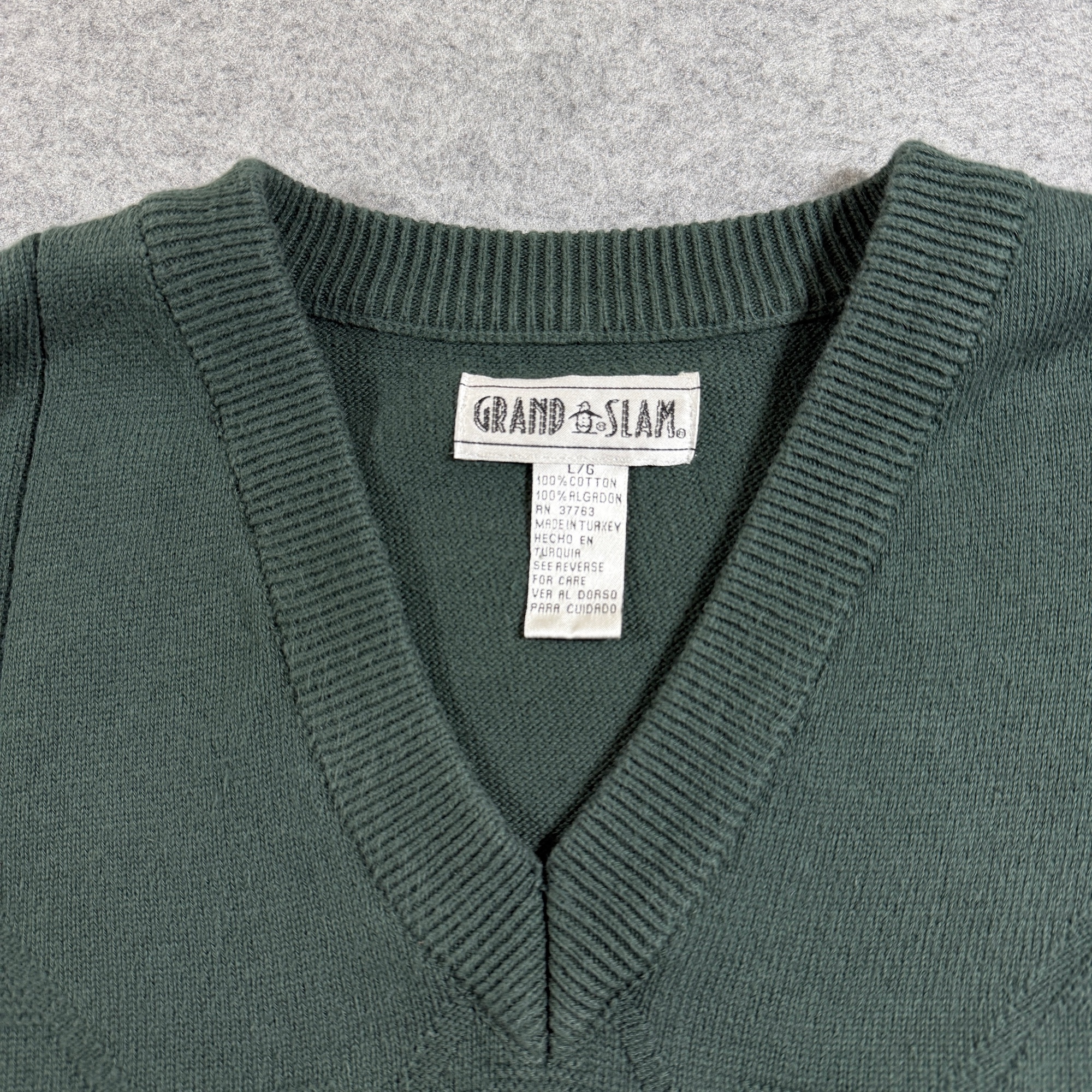 Vintage Grand Slam Golf Sweater Vest Mens L Dark Green Argyle V Neck Cotton Prep thumbnail 9