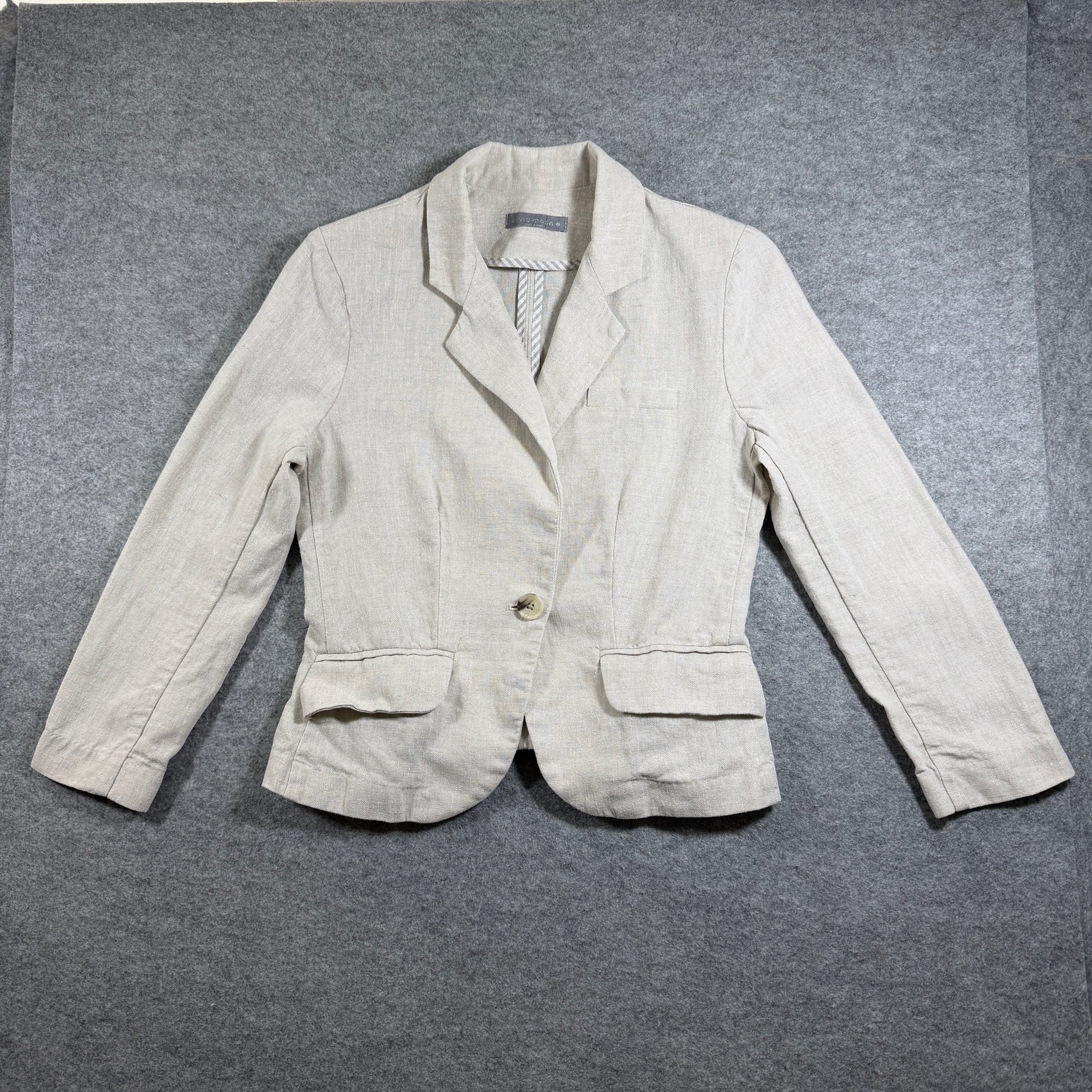 Olivia Moon Linen Blazer Womens S Beige Tan 100% Linen Notch Lapel Office Career