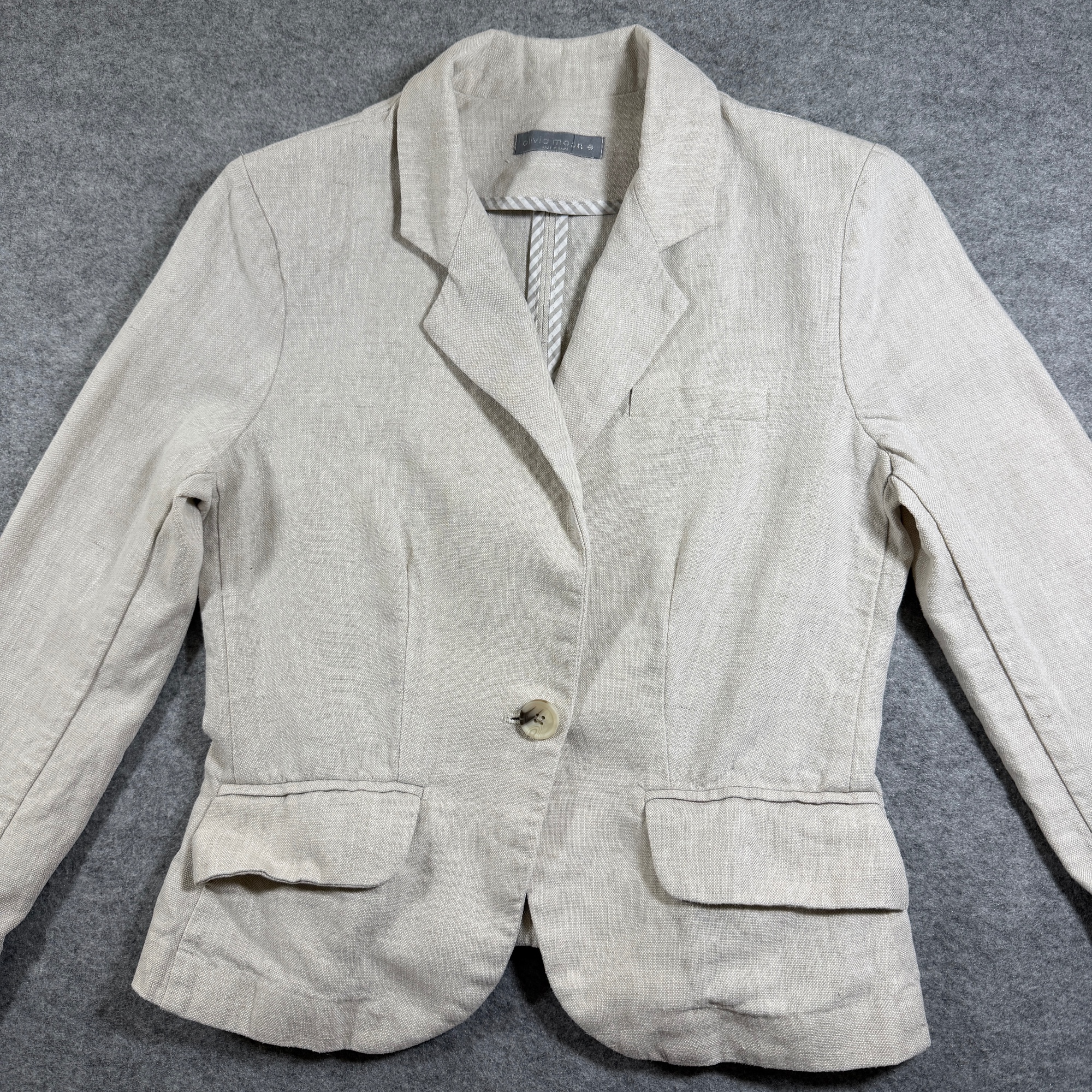 Olivia Moon Linen Blazer Womens S Beige Tan 100% Linen Notch Lapel Office Career thumbnail 3