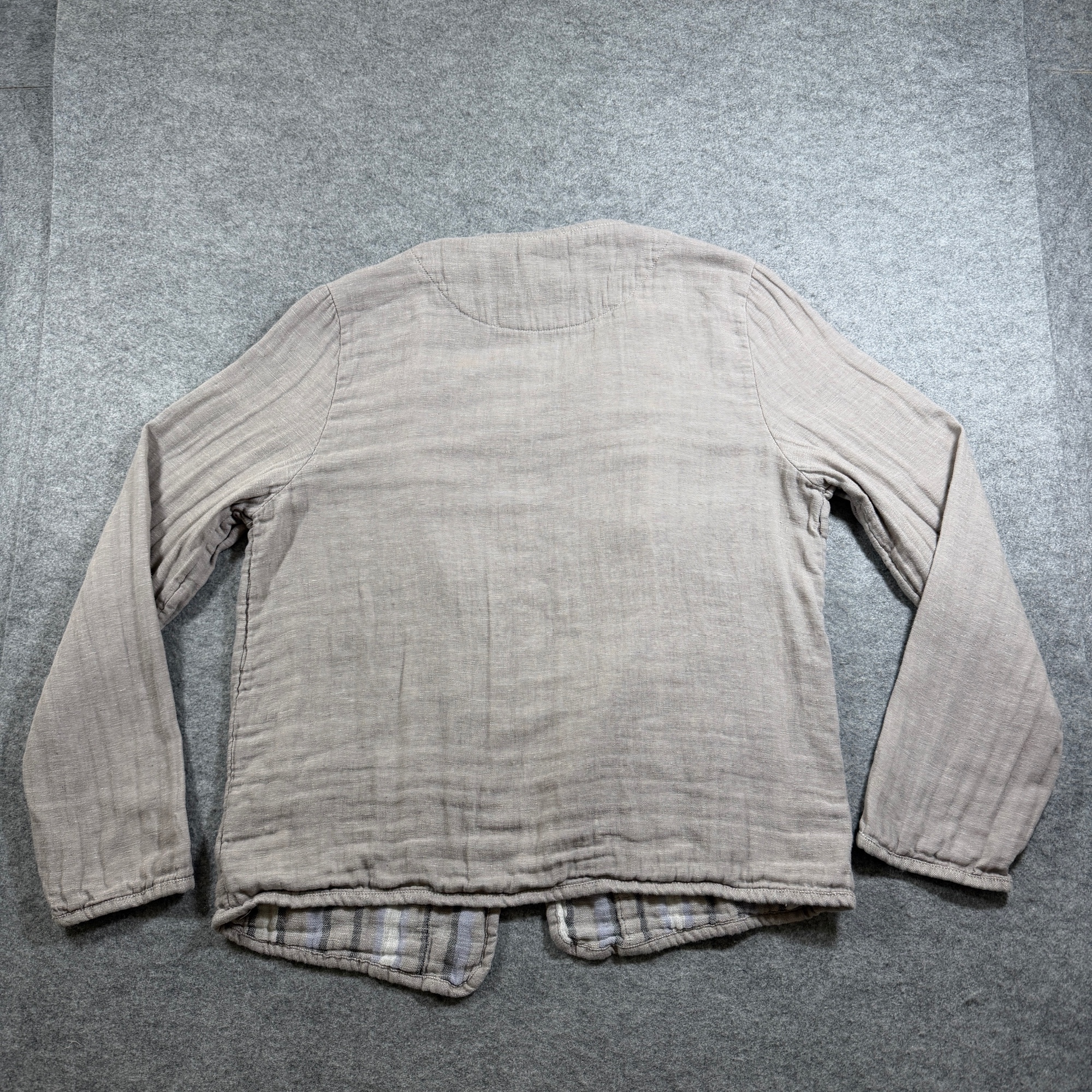Tahari Linen Jacket Womens M Taupe Open Front Button Pockets Office Workwear thumbnail 2