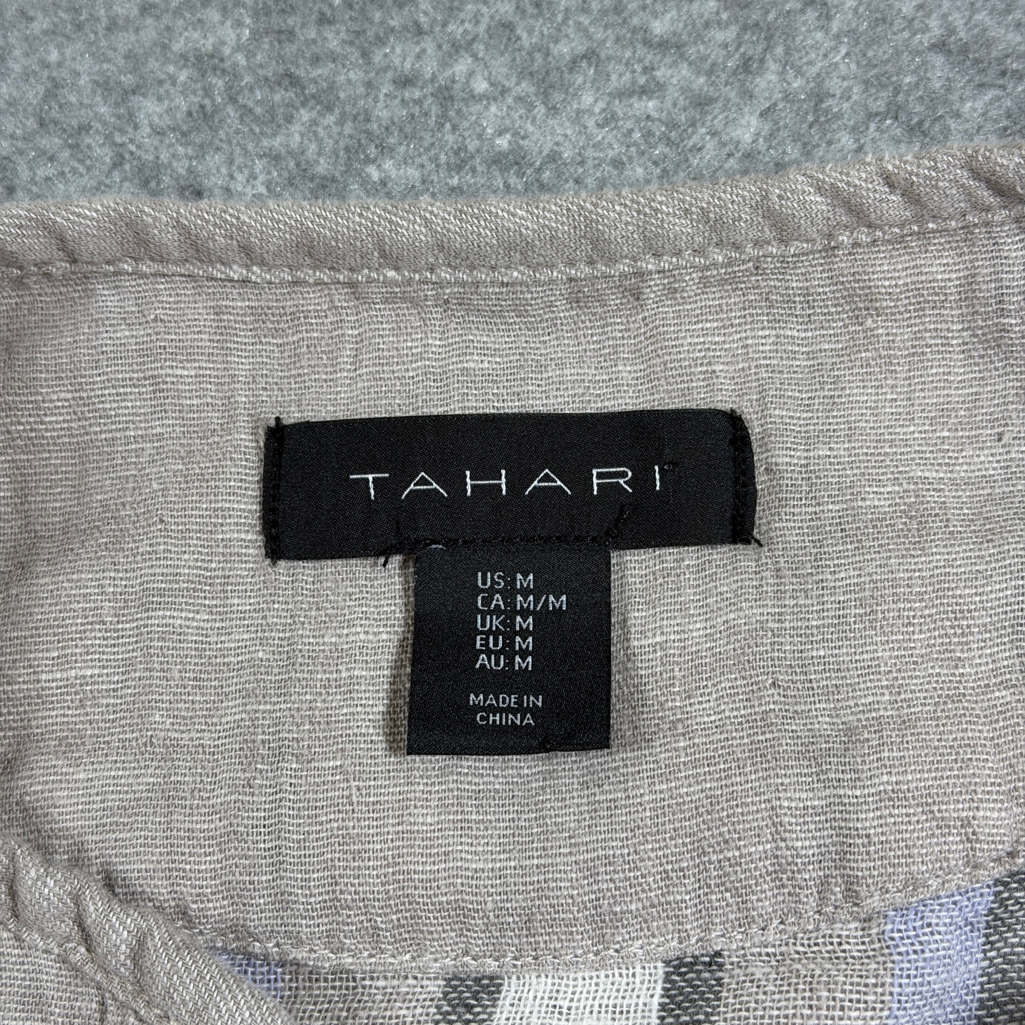 Tahari Linen Jacket Womens M Taupe Open Front Button Pockets Office Workwear thumbnail 5