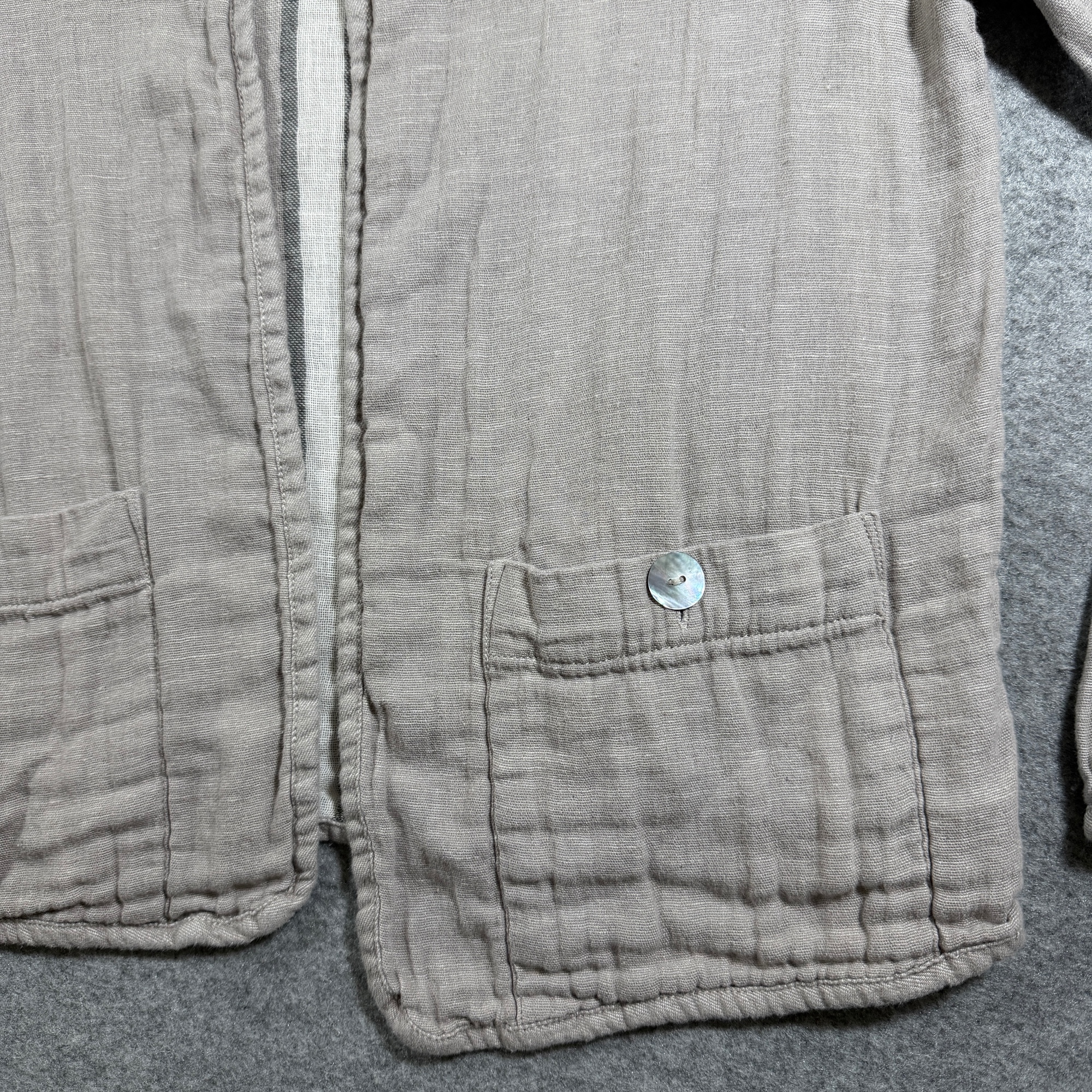 Tahari Linen Jacket Womens M Taupe Open Front Button Pockets Office Workwear thumbnail 9