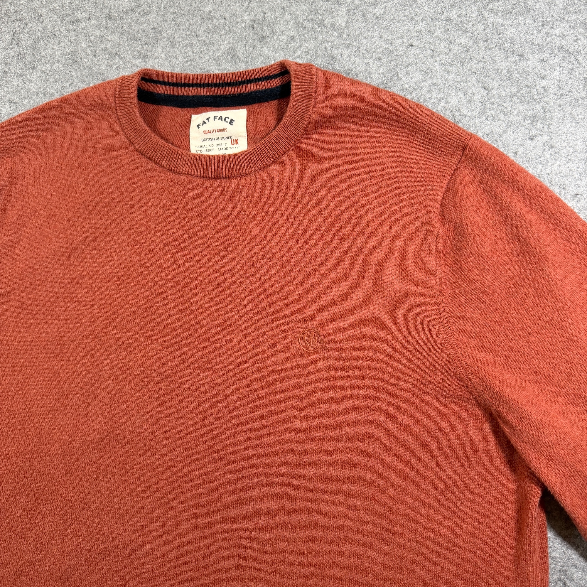 Fat Face Crewneck Sweater Mens L Rust Orange Cotton Wool Blend Embroidered Logo thumbnail 3