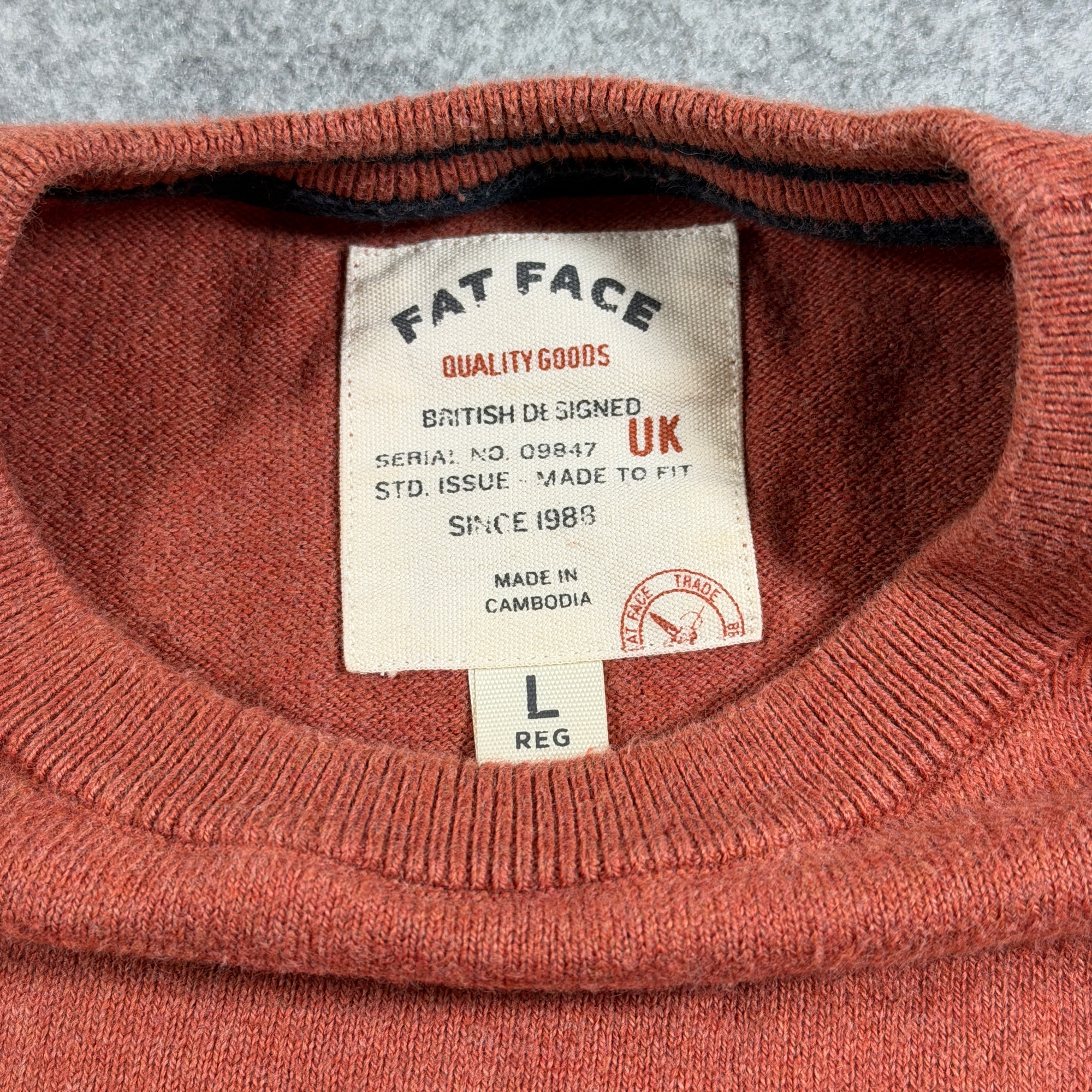 Fat Face Crewneck Sweater Mens L Rust Orange Cotton Wool Blend Embroidered Logo thumbnail 4