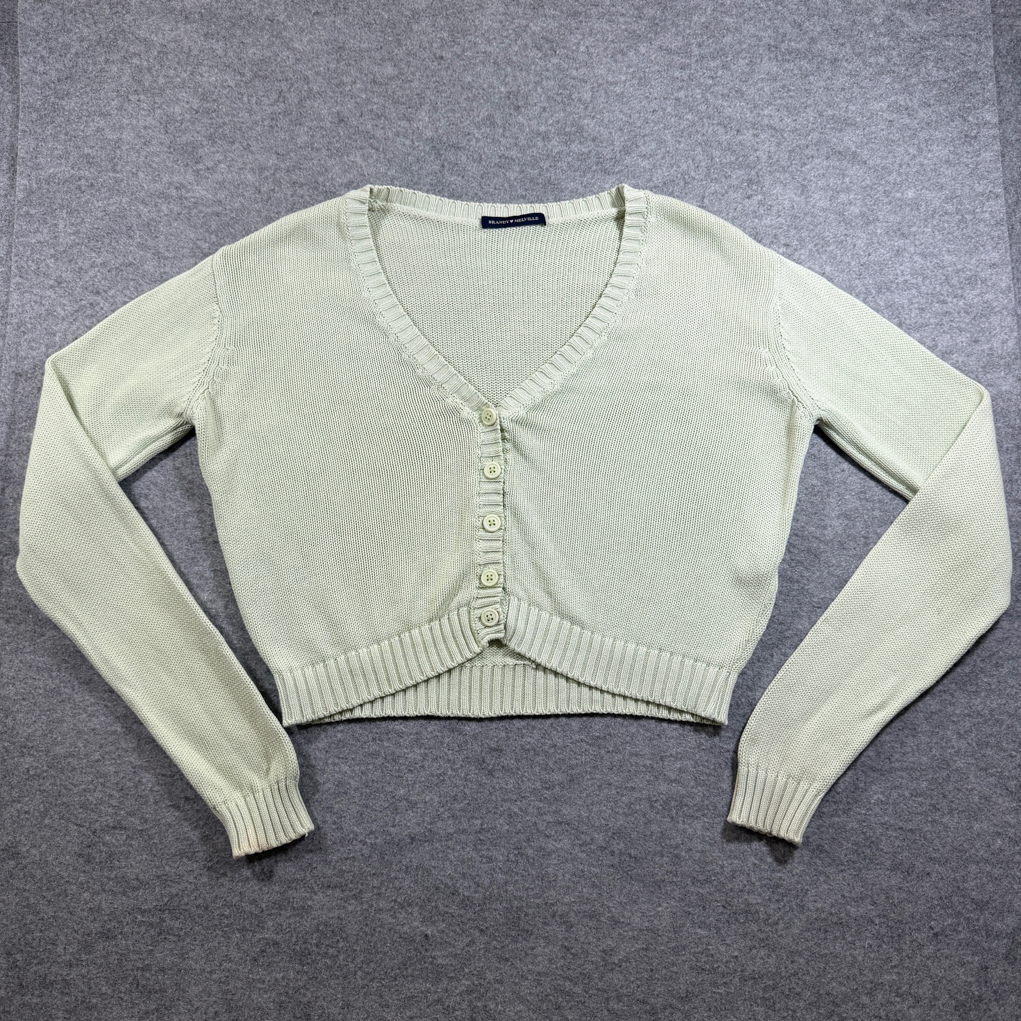 Brandy Melville Cropped Cardigan Sweater Womens OS Mint Green Button V-Neck