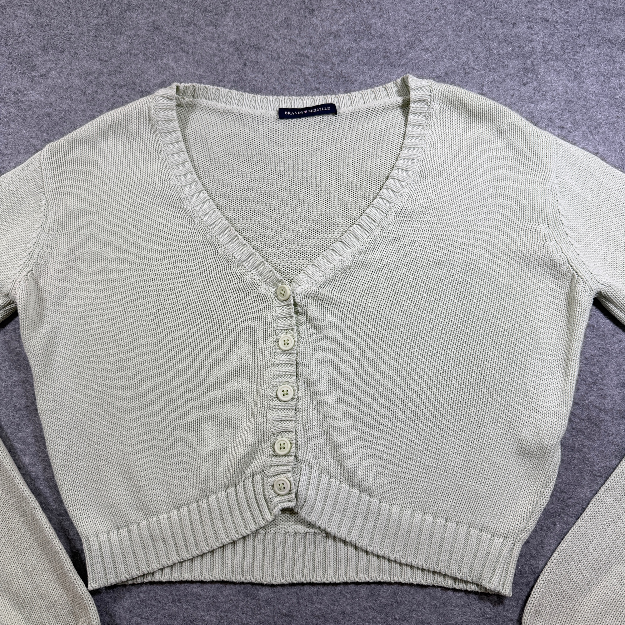 Brandy Melville Cropped Cardigan Sweater Womens OS Mint Green Button V-Neck thumbnail 4