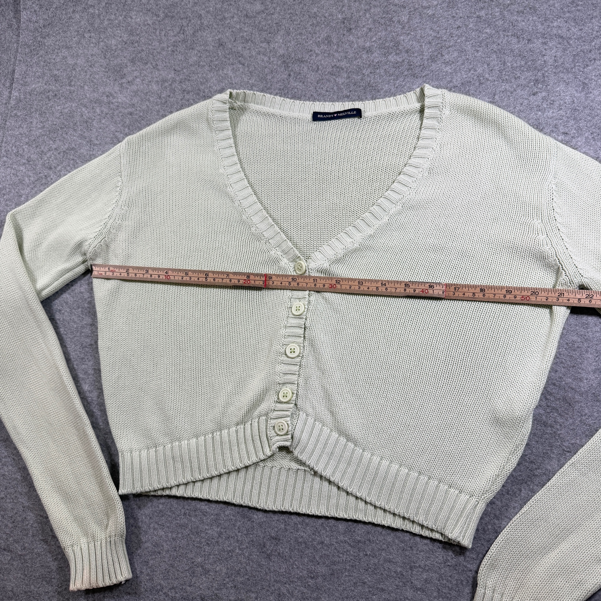 Brandy Melville Cropped Cardigan Sweater Womens OS Mint Green Button V-Neck thumbnail 6