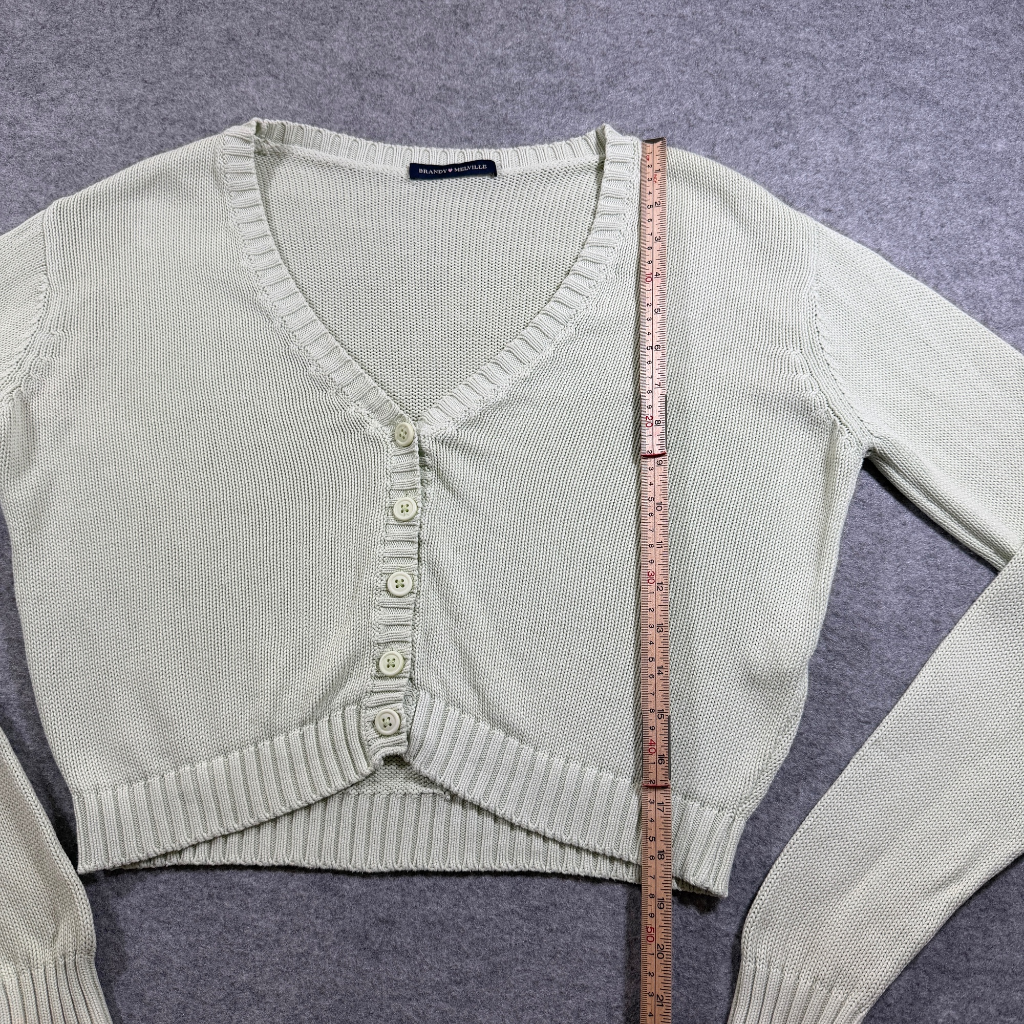 Brandy Melville Cropped Cardigan Sweater Womens OS Mint Green Button V-Neck thumbnail 7