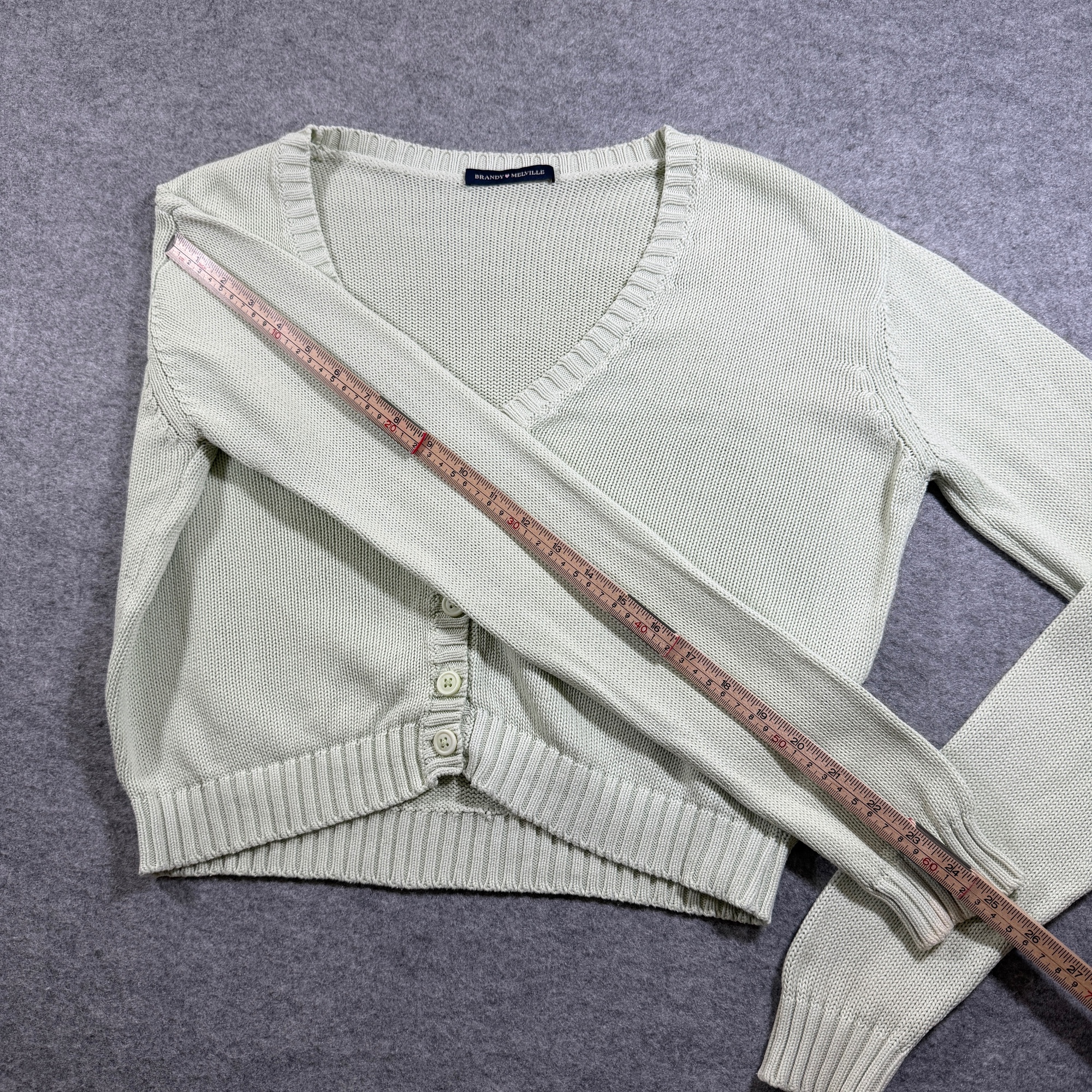 Brandy Melville Cropped Cardigan Sweater Womens OS Mint Green Button V-Neck thumbnail 8