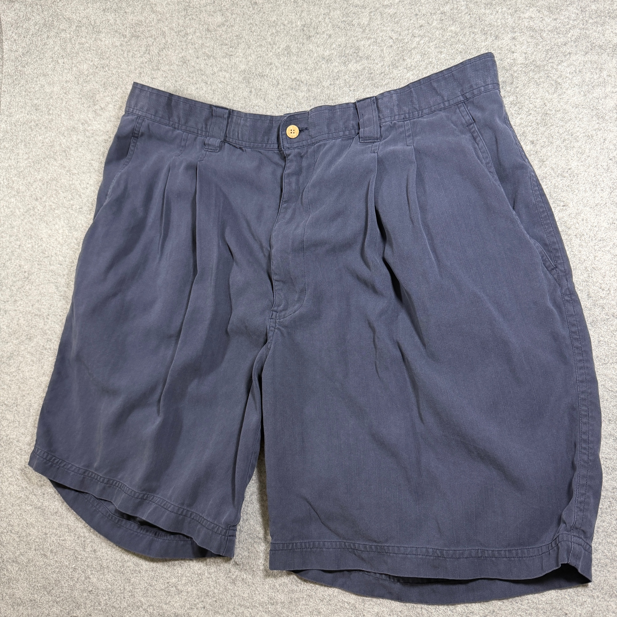 Vintage Tulliano Silk Shorts Mens 38 Navy Blue Pleated Front Relaxed Fit Preppy thumbnail 2