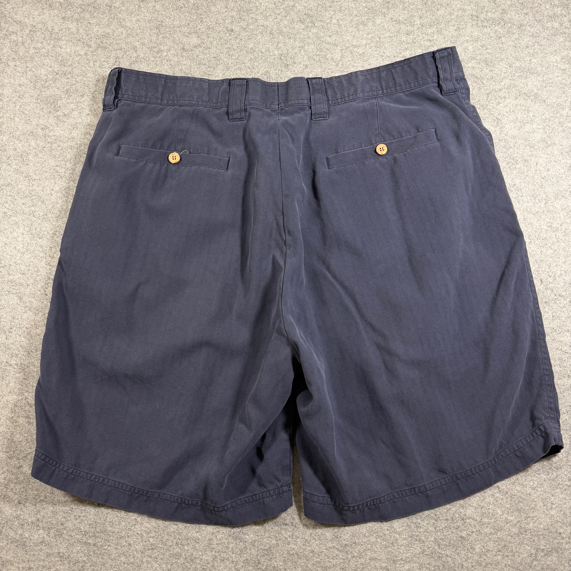 Vintage Tulliano Silk Shorts Mens 38 Navy Blue Pleated Front Relaxed Fit Preppy thumbnail 3