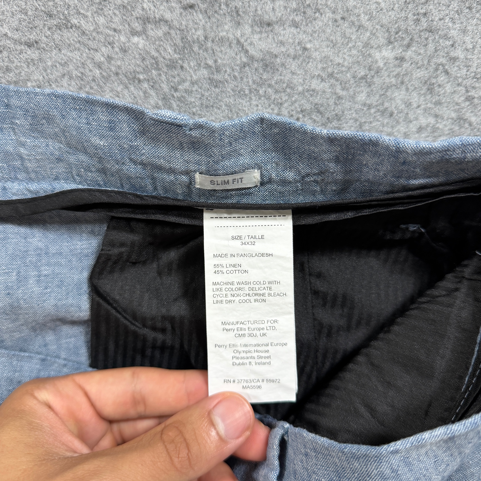 Perry Ellis Portfolio Pants Mens 34x32 Blue Linen Cotton Slim Fit Dress Chino thumbnail 4
